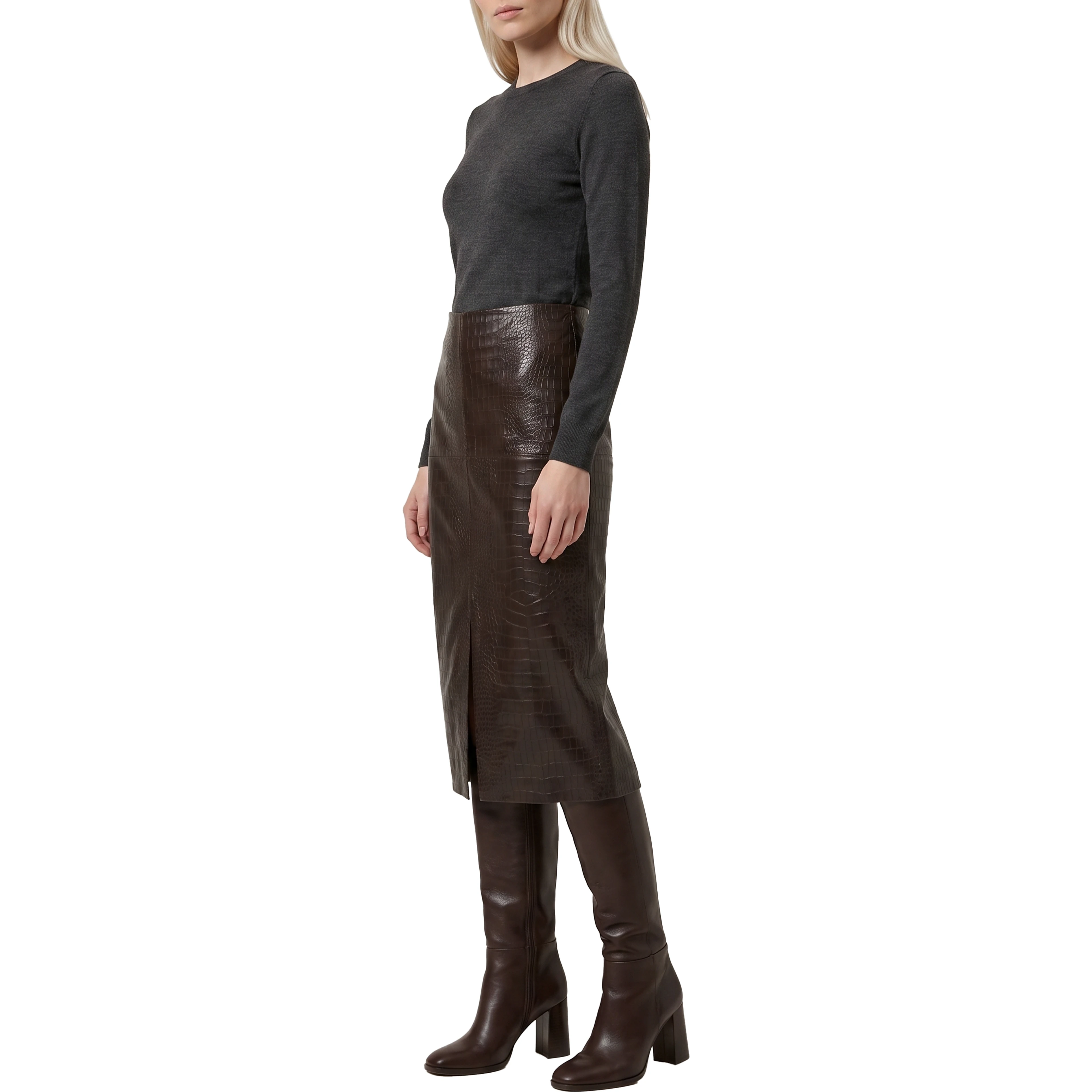 Crocodile print midi skirt