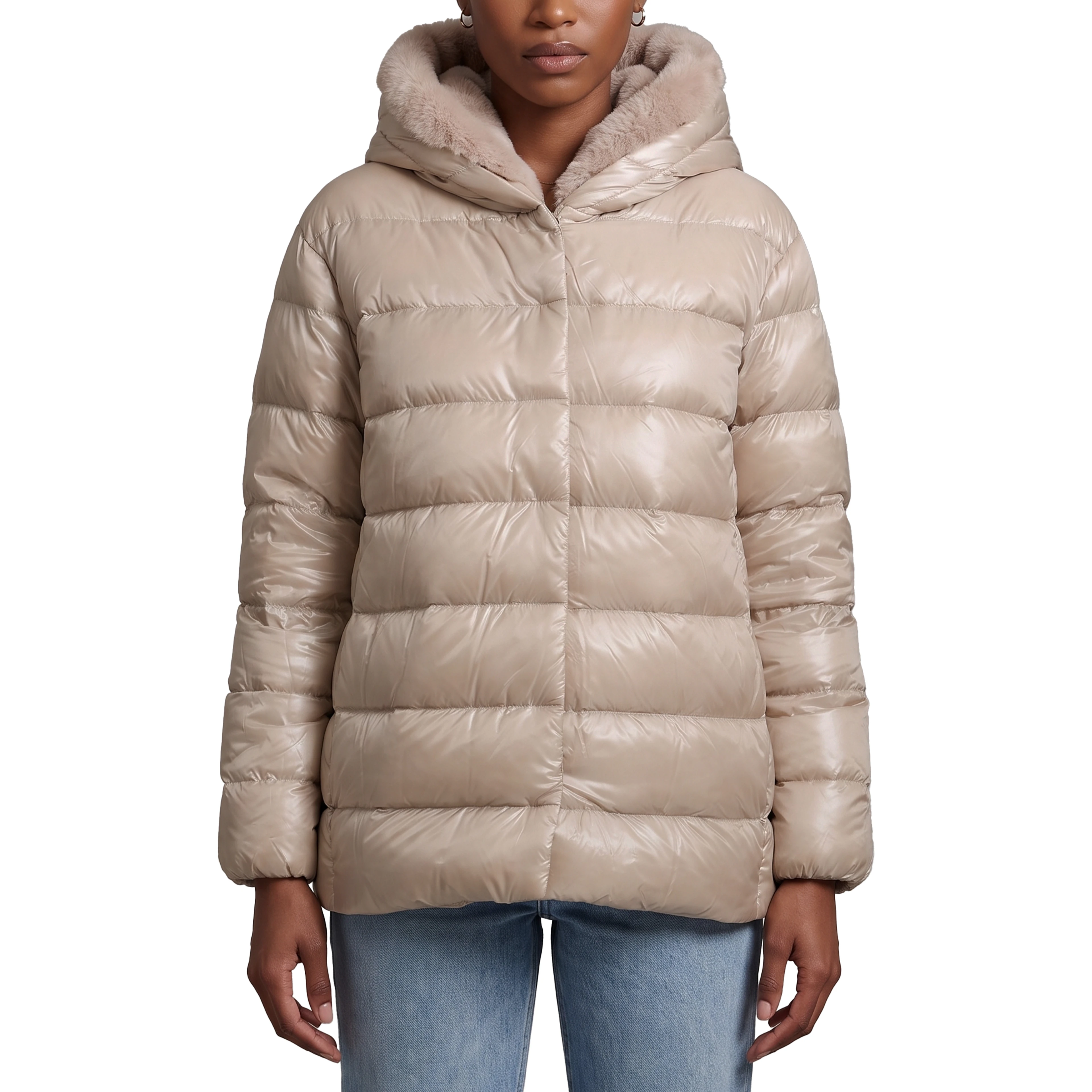 Ultralight down jacket with faux fur