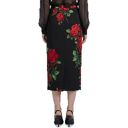 Red Rose print midi skirt