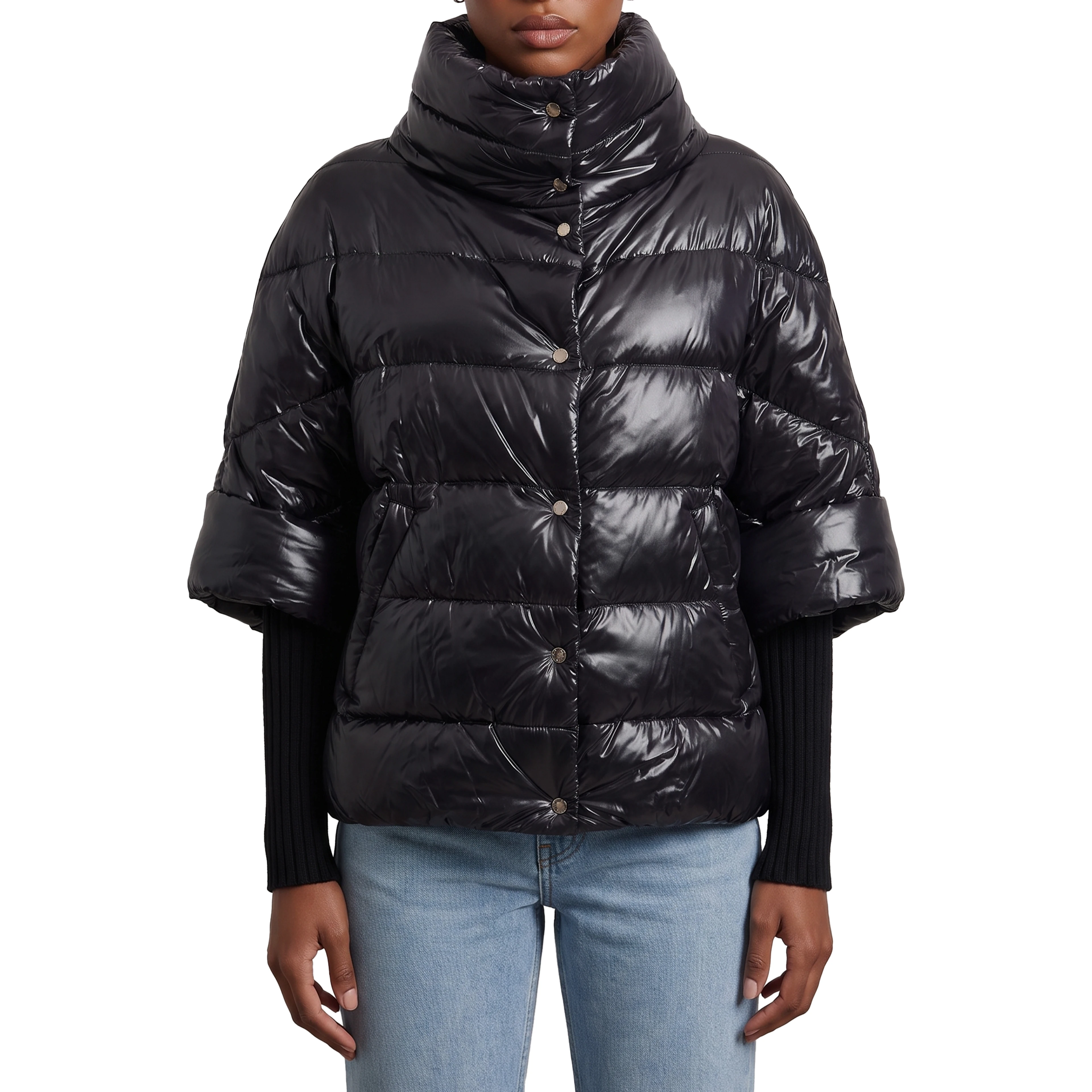 Puffer cape-style down coat with sleeves