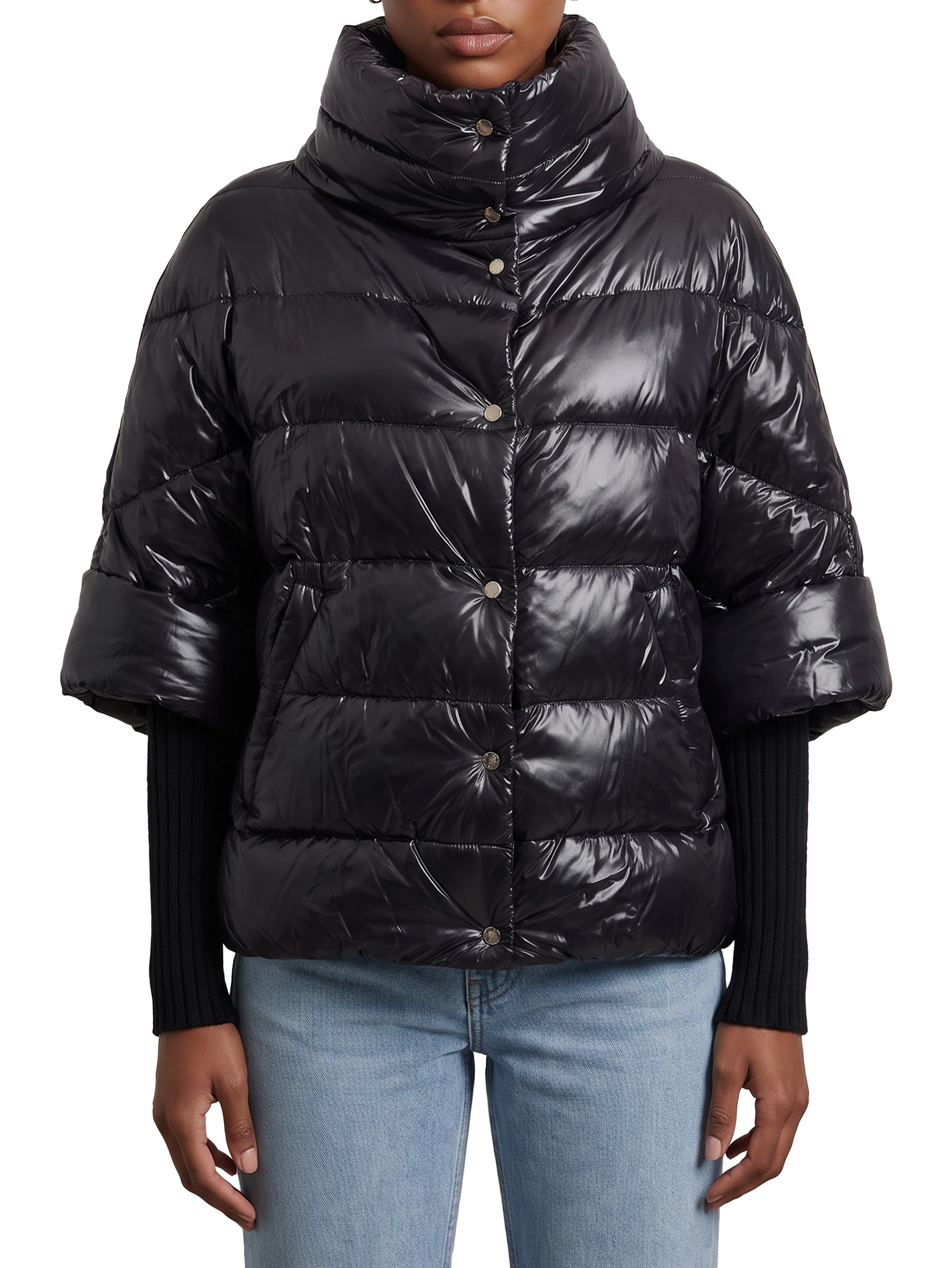 Puffer cape-style down coat with sleeves