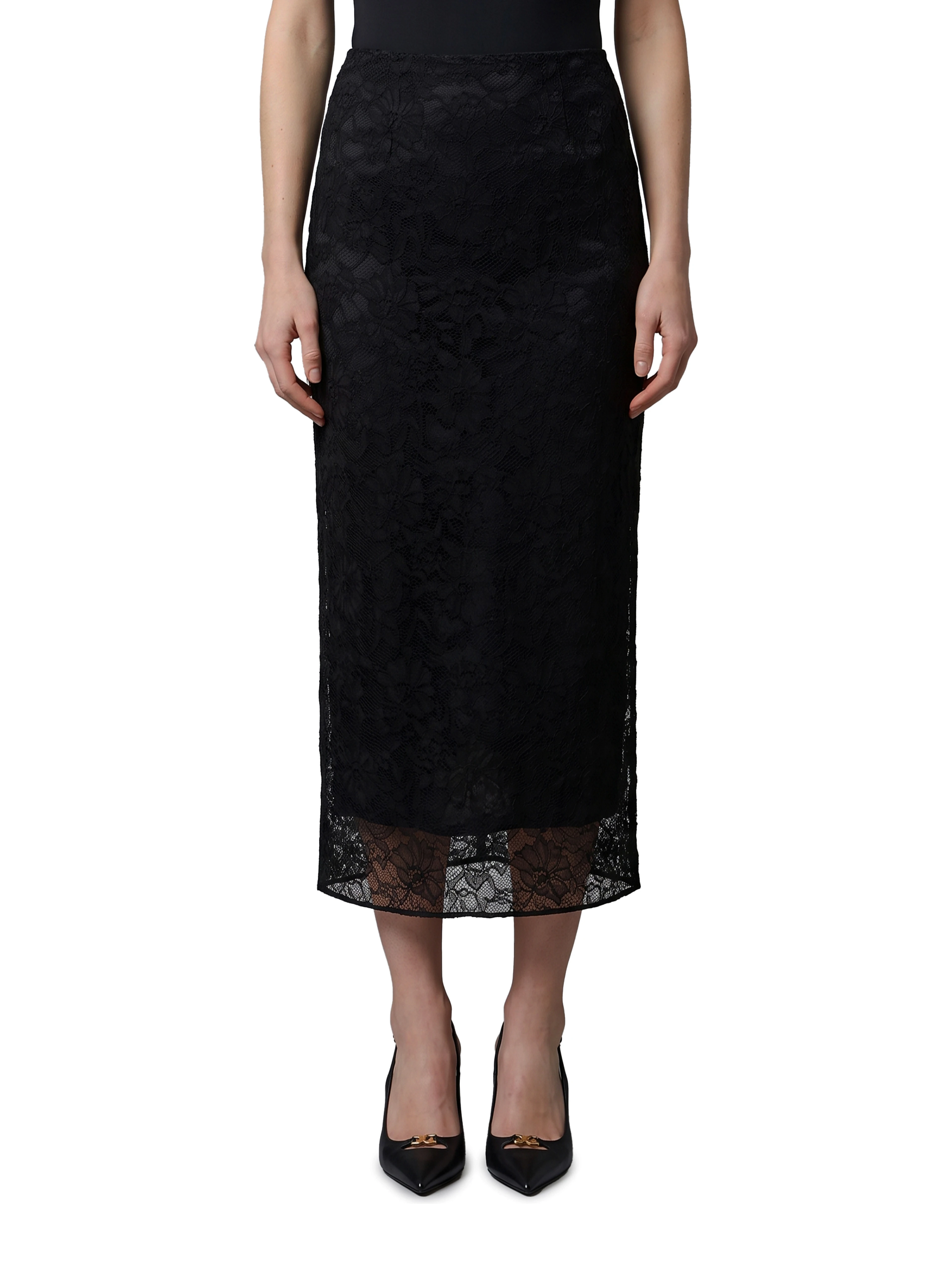 Black lace midi skirT