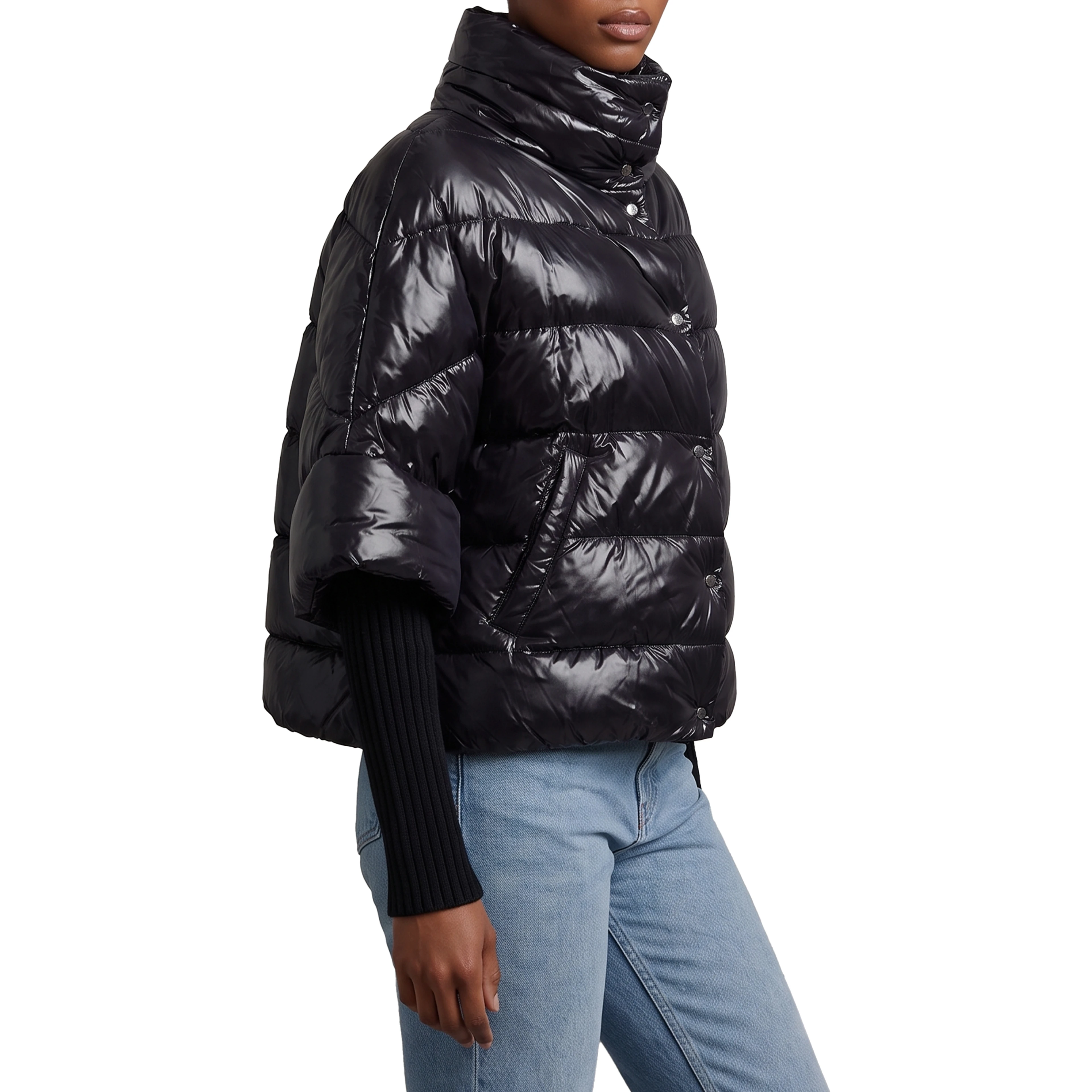 Puffer cape-style down coat with sleeves