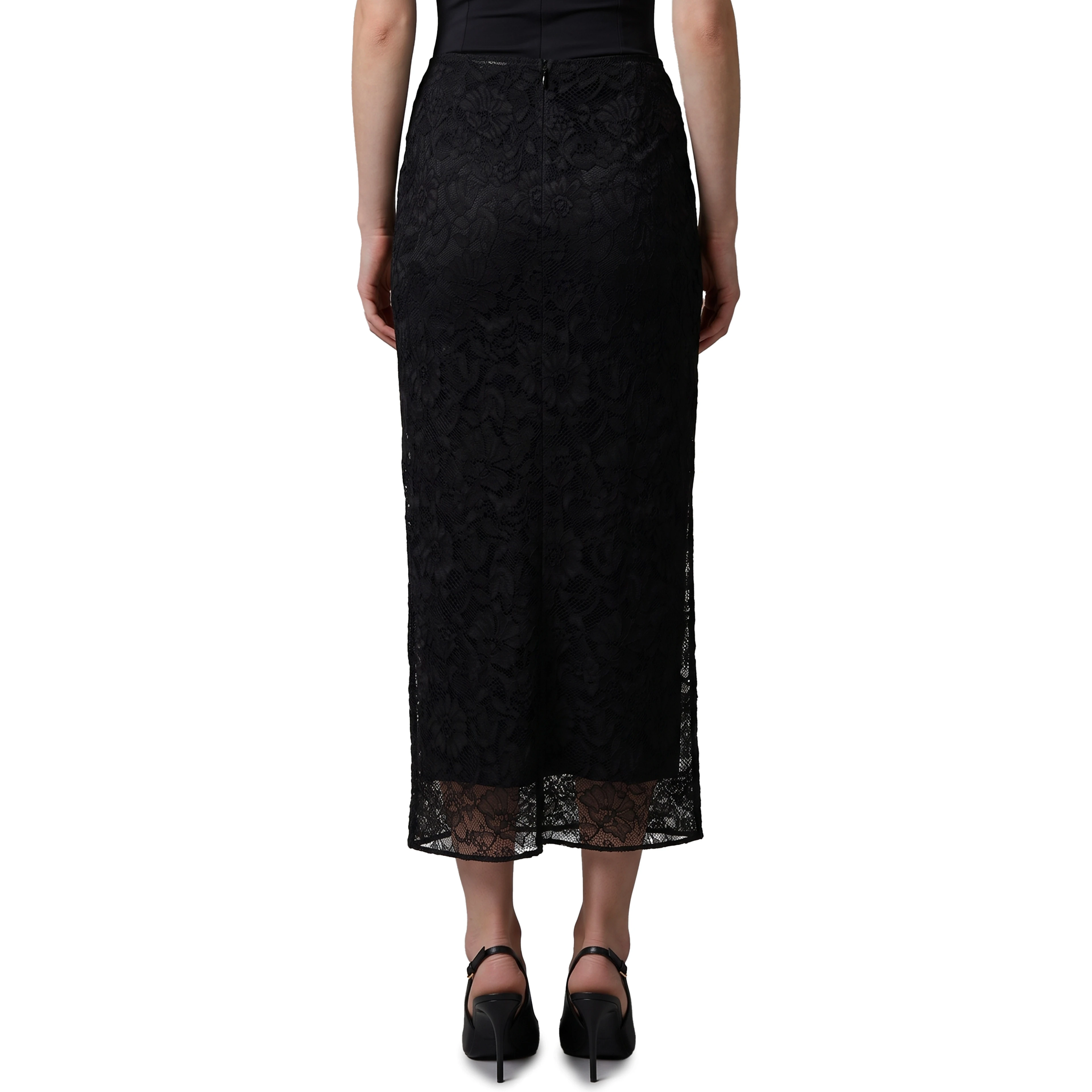 Black lace midi skirT