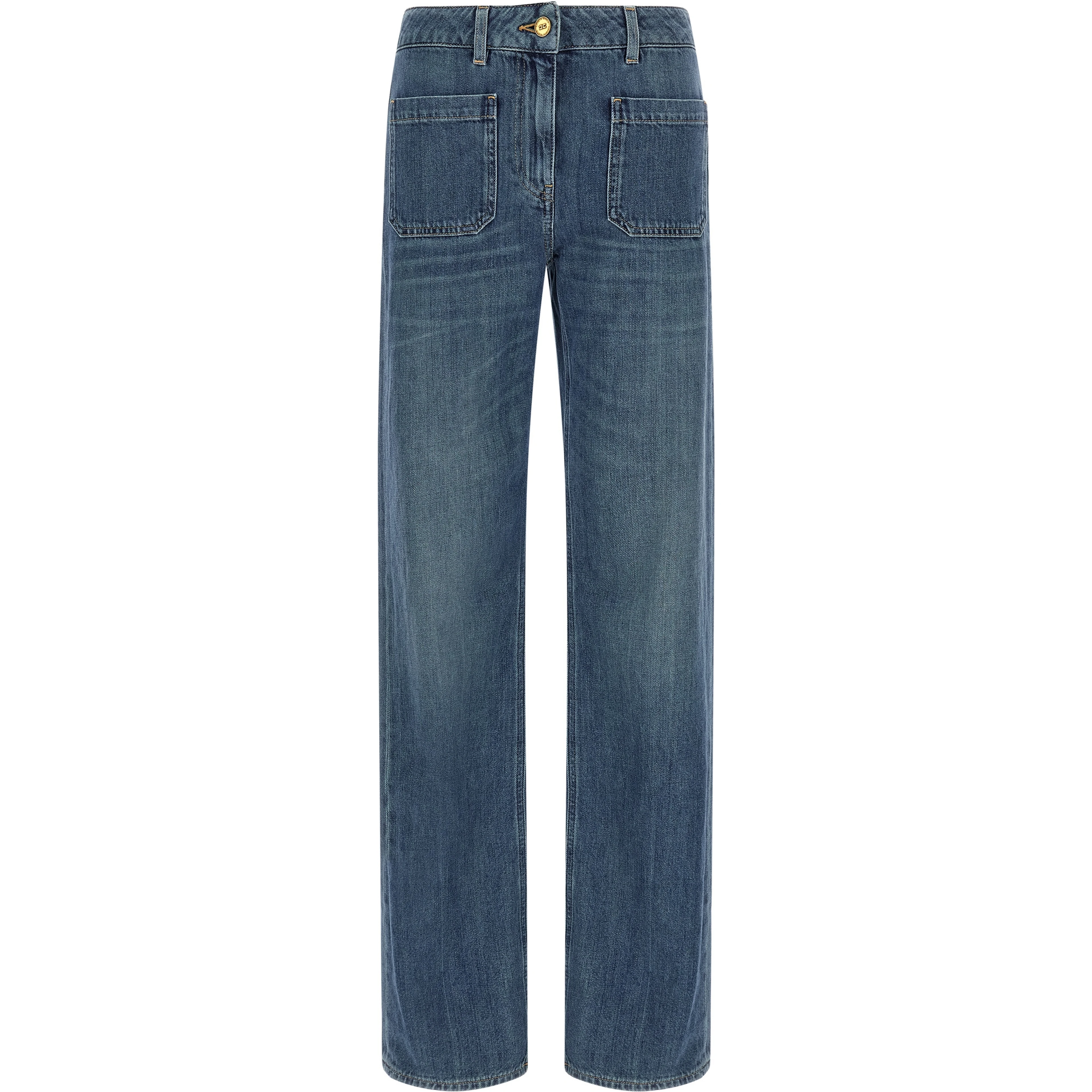 Blue Cotton Straight-Leg Jeans
