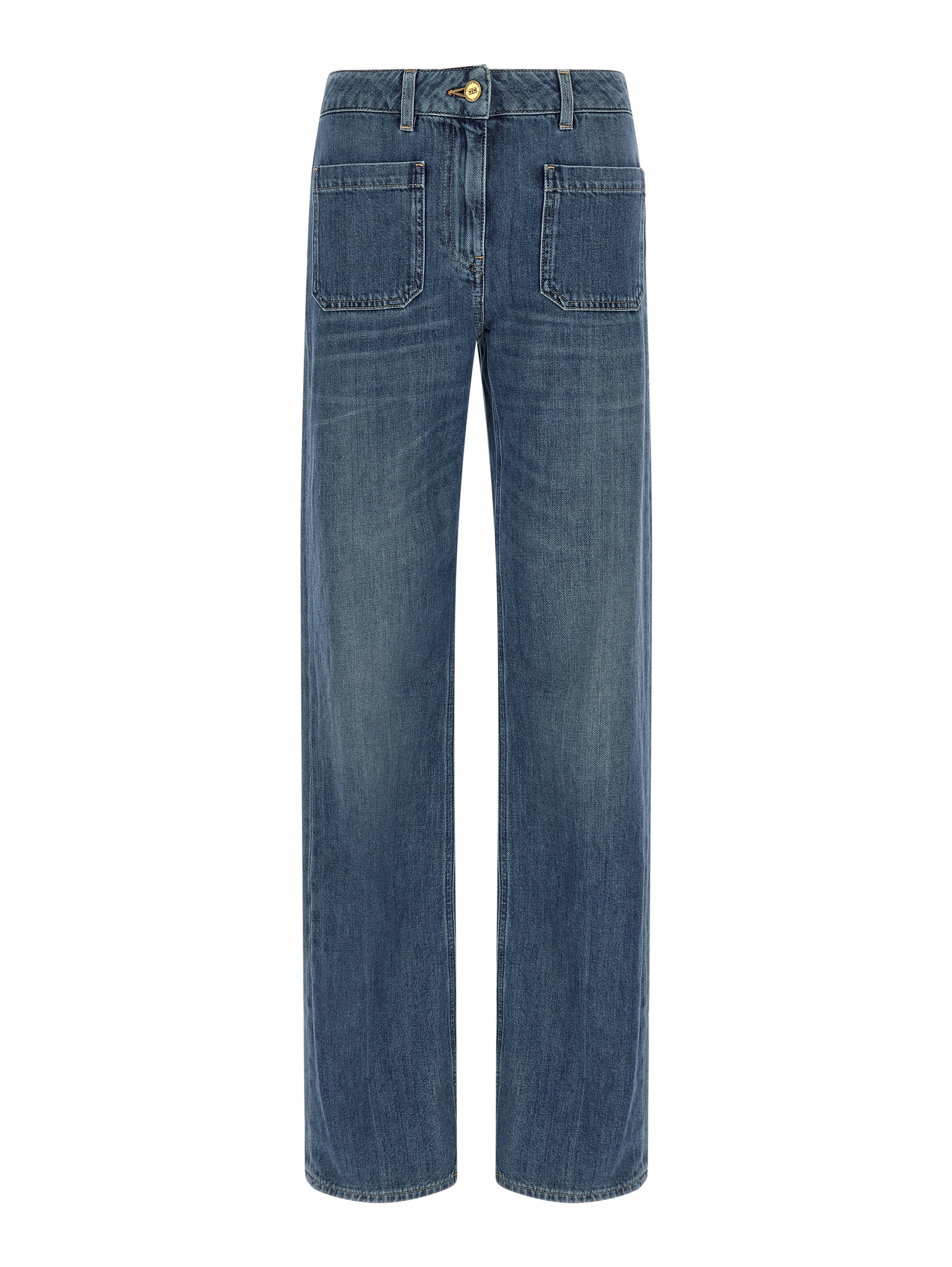 Blue Cotton Straight-Leg Jeans