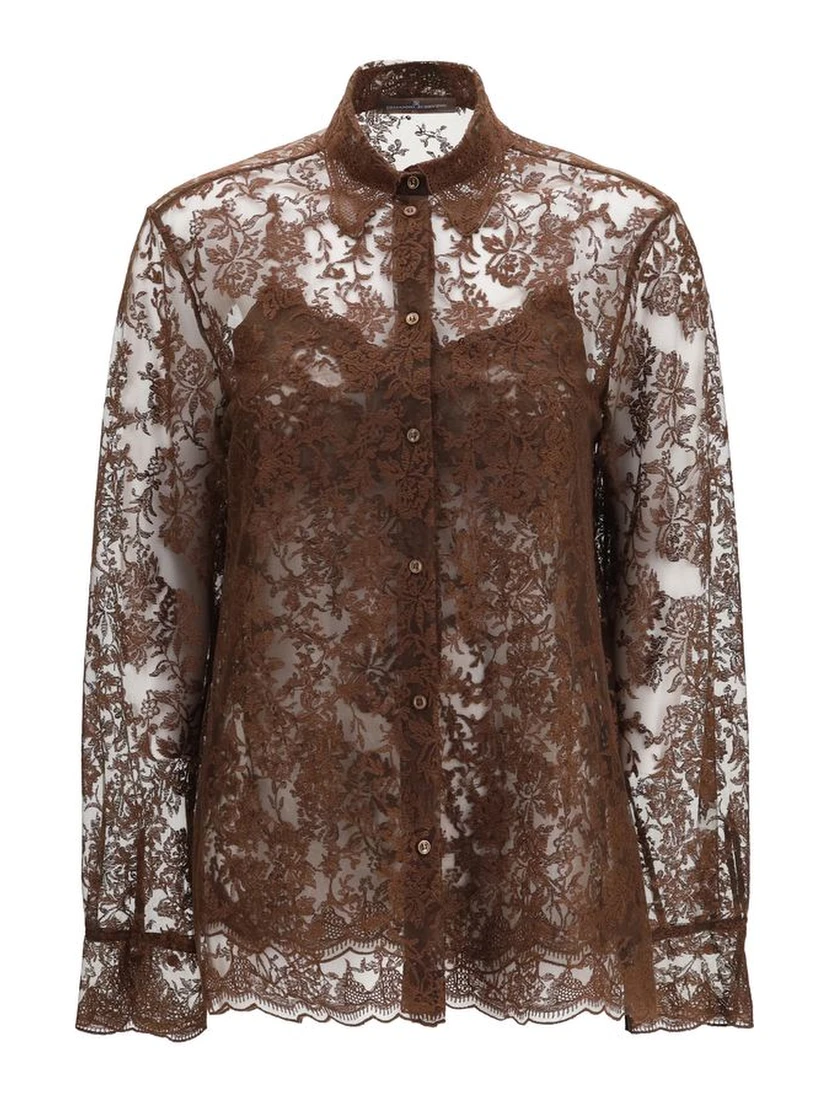 Brown Polyester Pattern Shirt