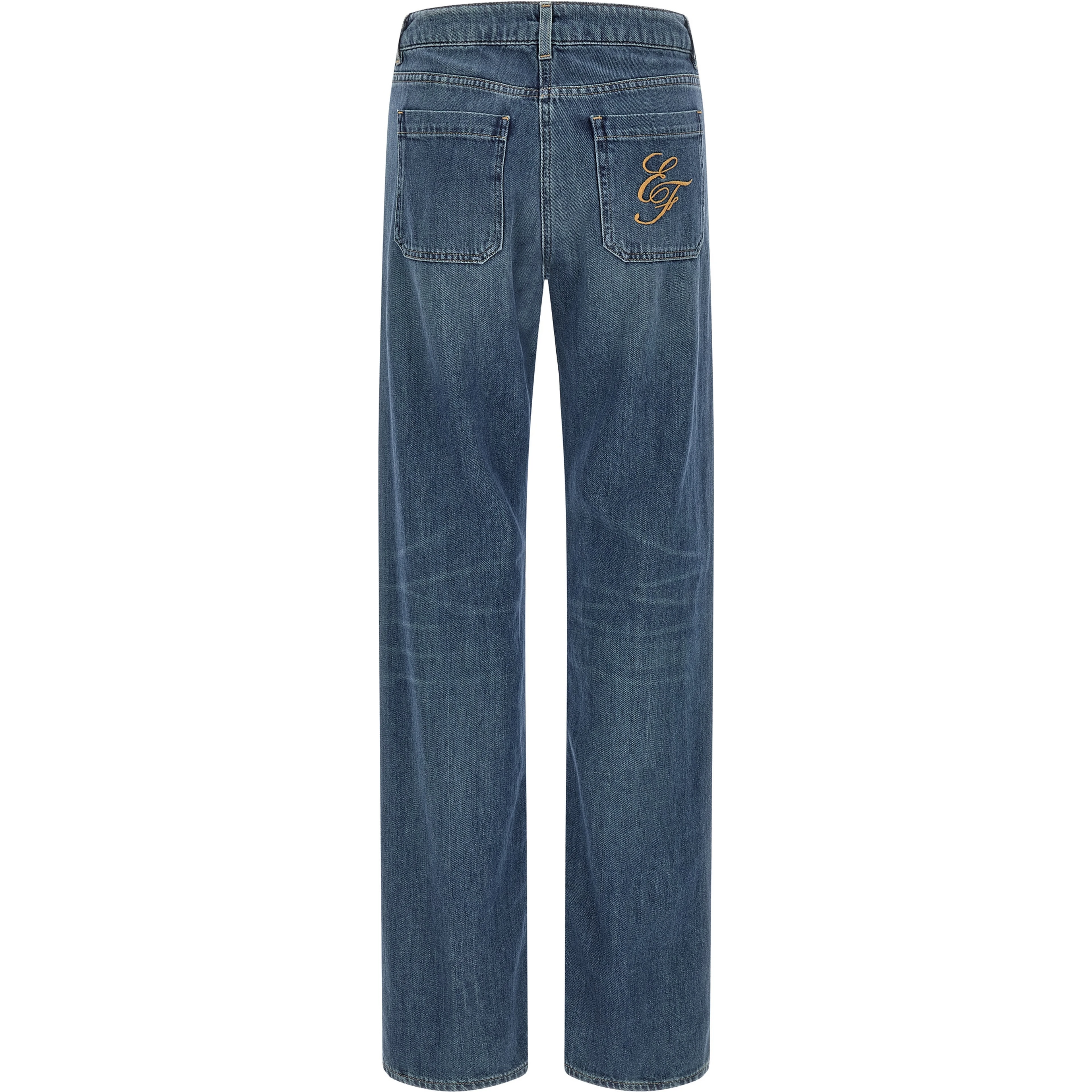 Blue Cotton Straight-Leg Jeans