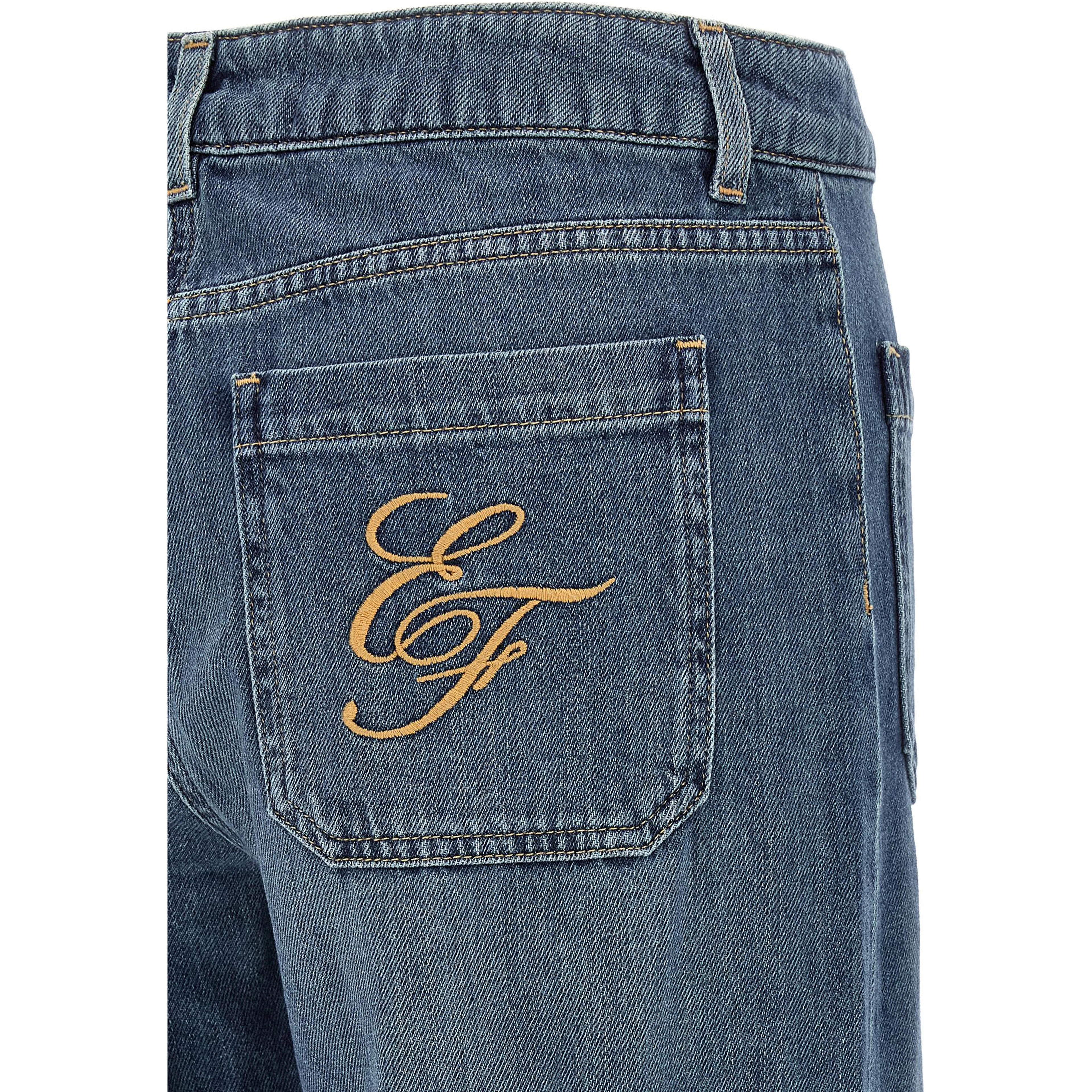 Blue Cotton Straight-Leg Jeans