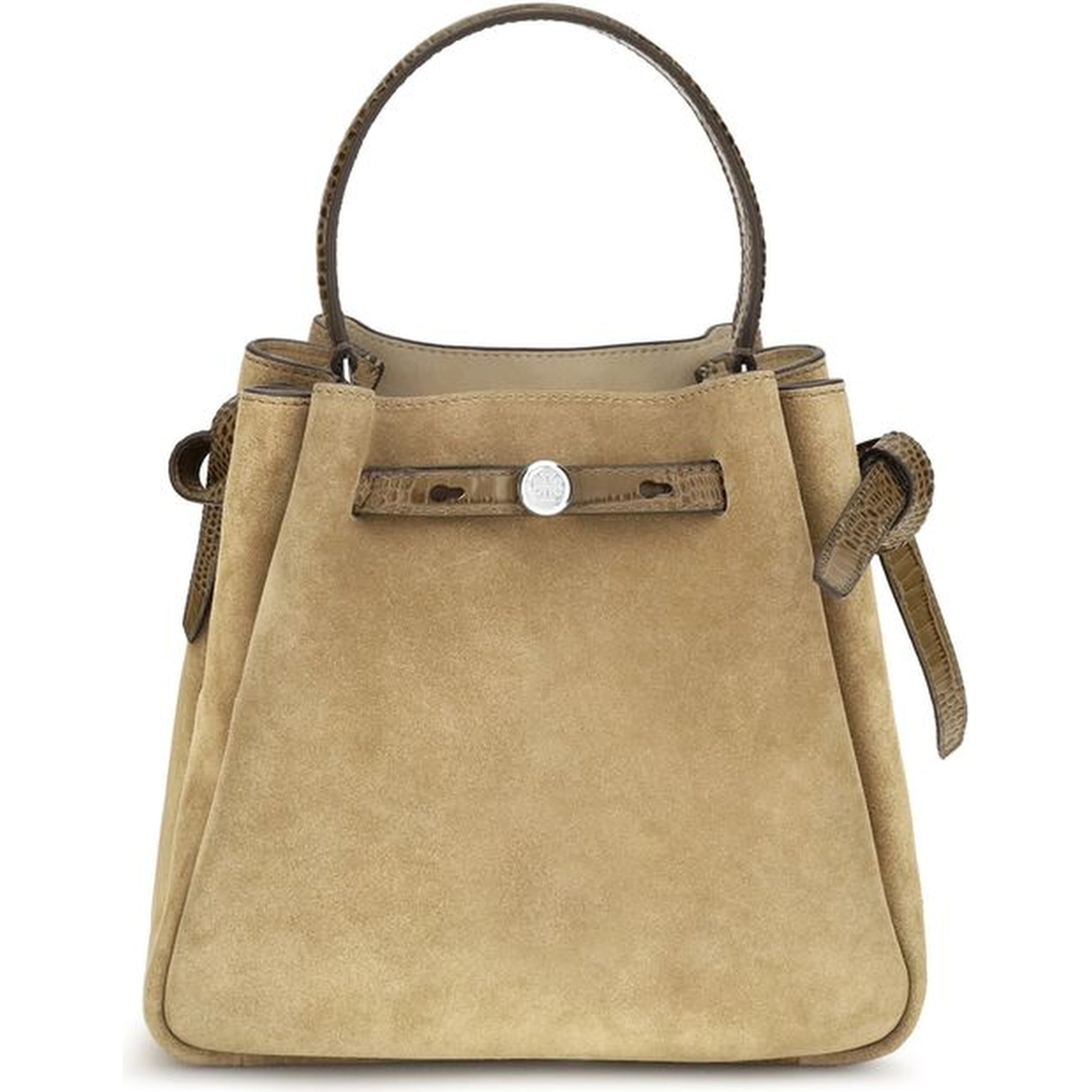 Beige Suede Leather Backet Bag