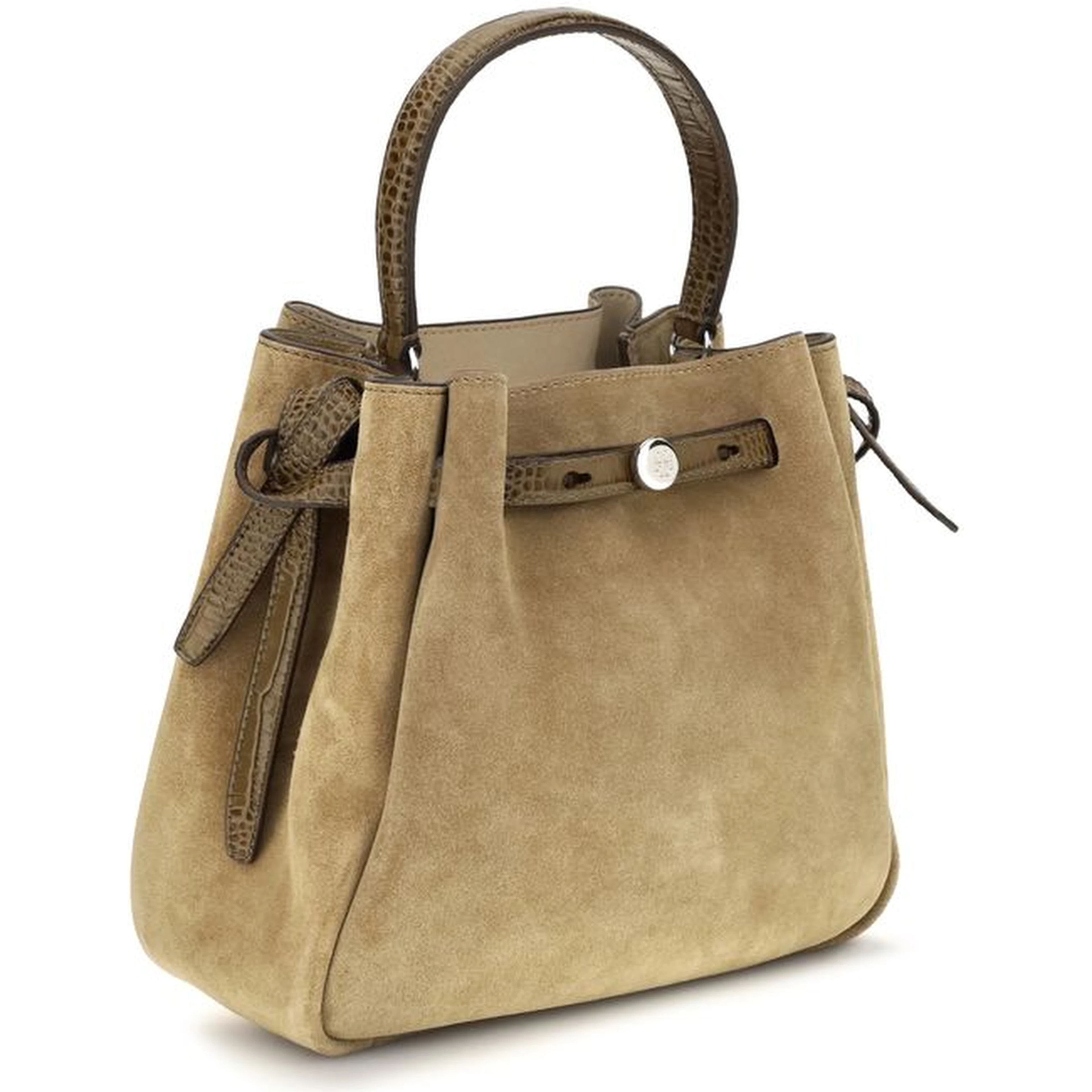 Beige Suede Leather Backet Bag
