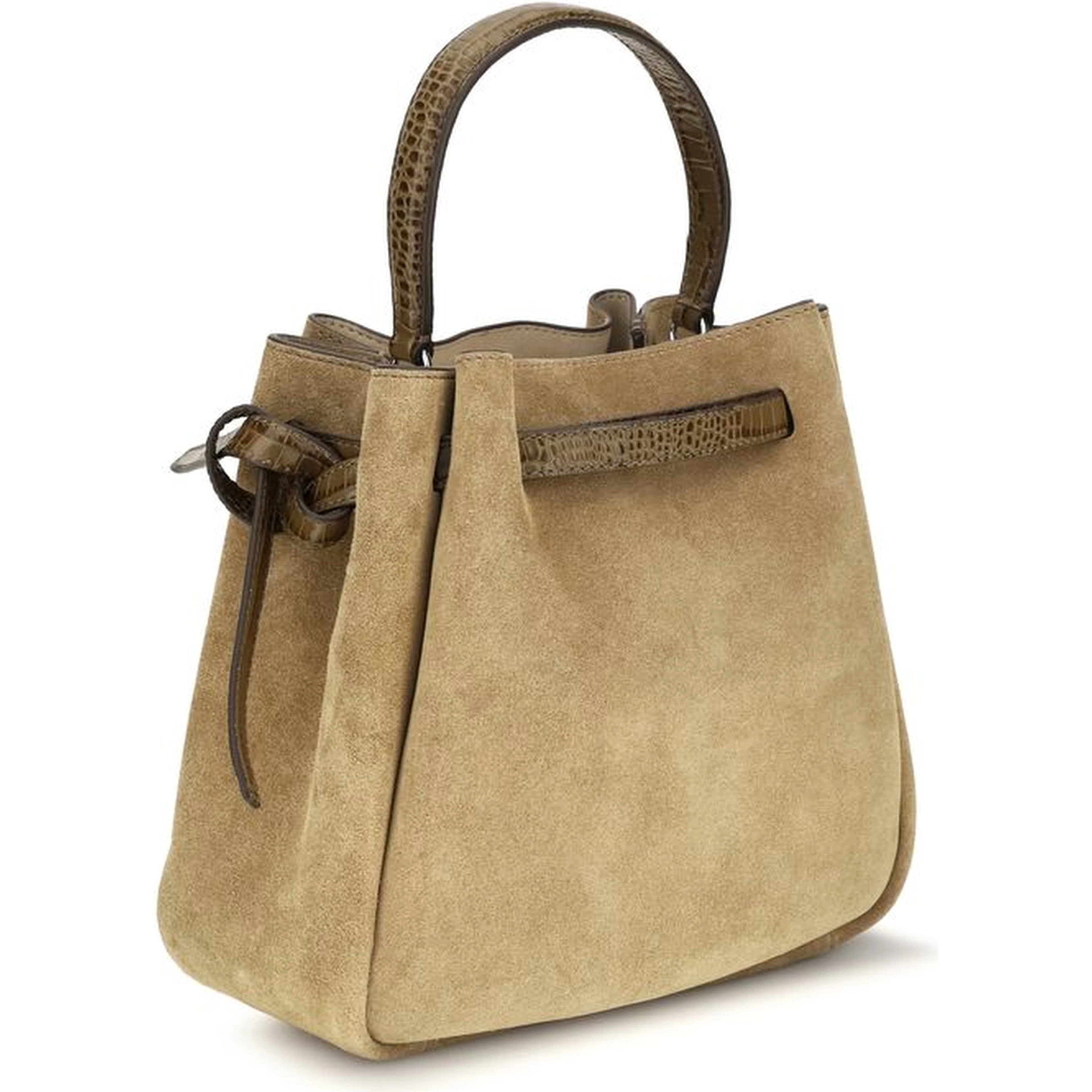 Beige Suede Leather Backet Bag