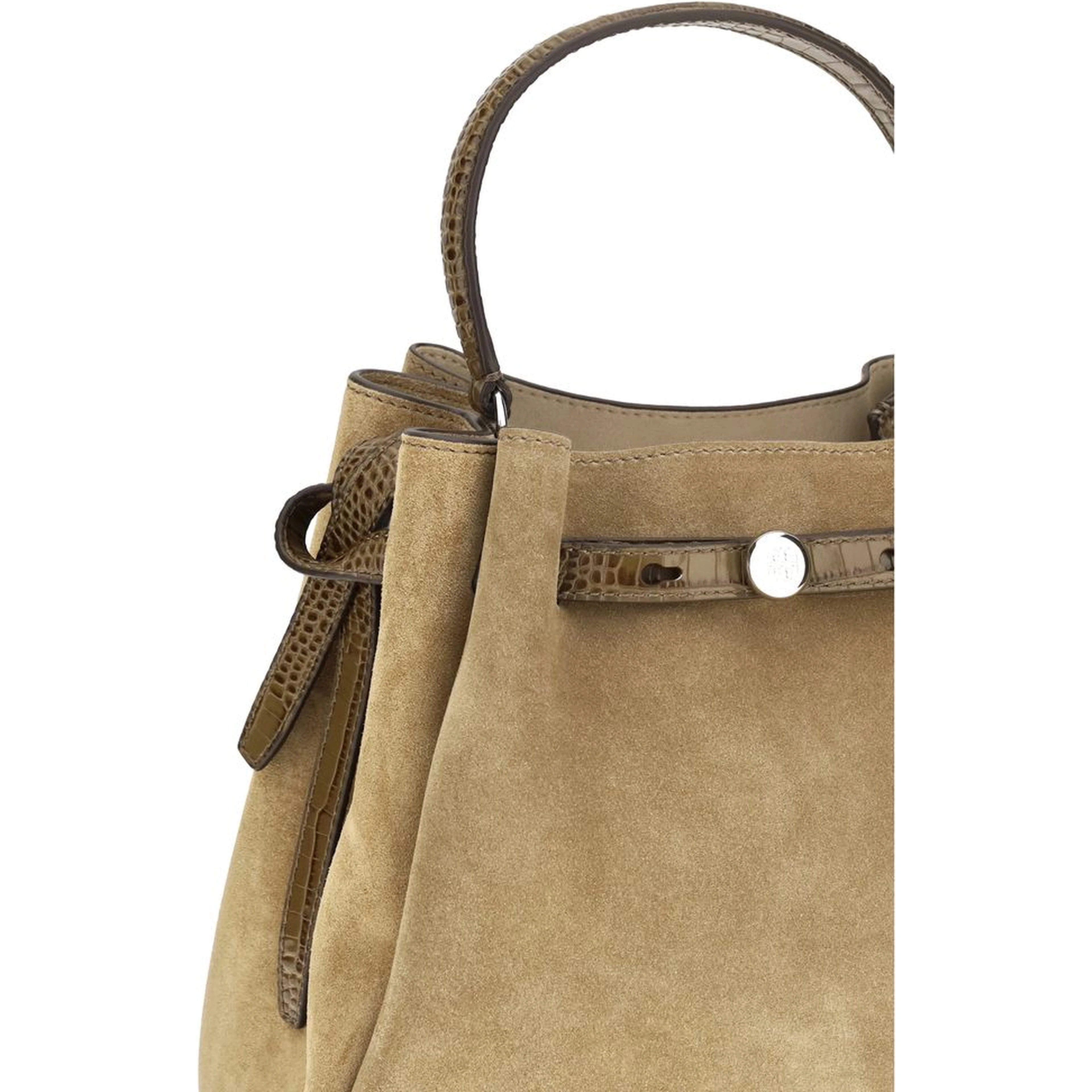 Beige Suede Leather Backet Bag