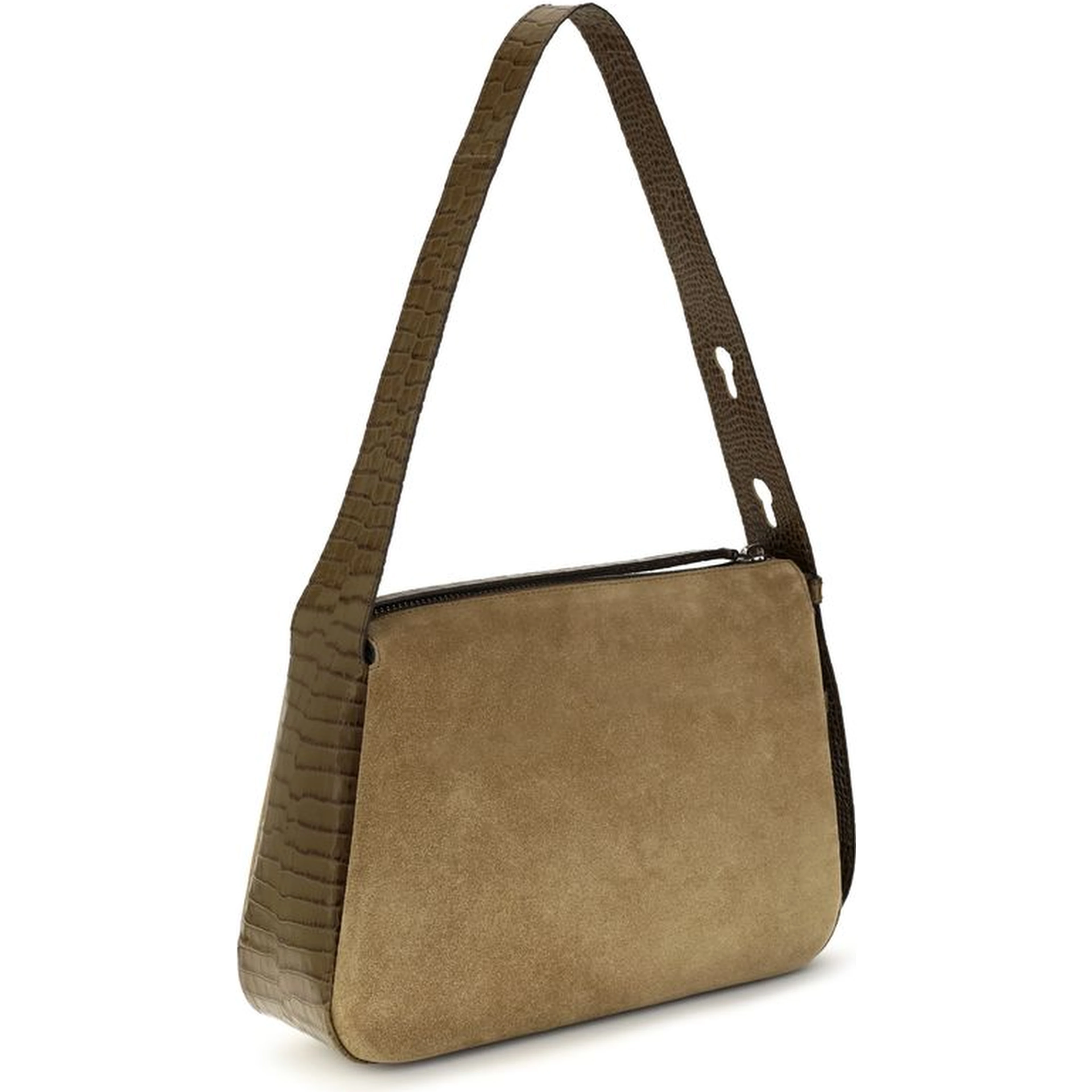Beige Suede Leather Shoulder Bag