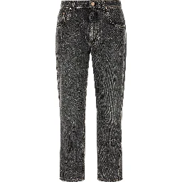 Gray Cotton Straight-Leg Jeans