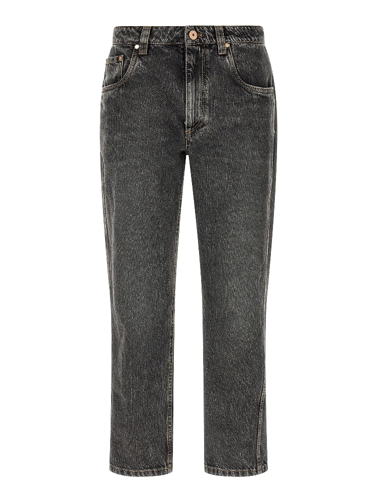 Gray Cotton Straight-Leg Jeans