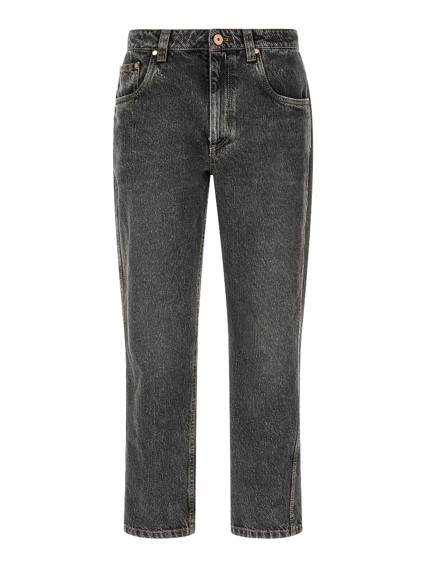 Gray Cotton Straight-Leg Jeans