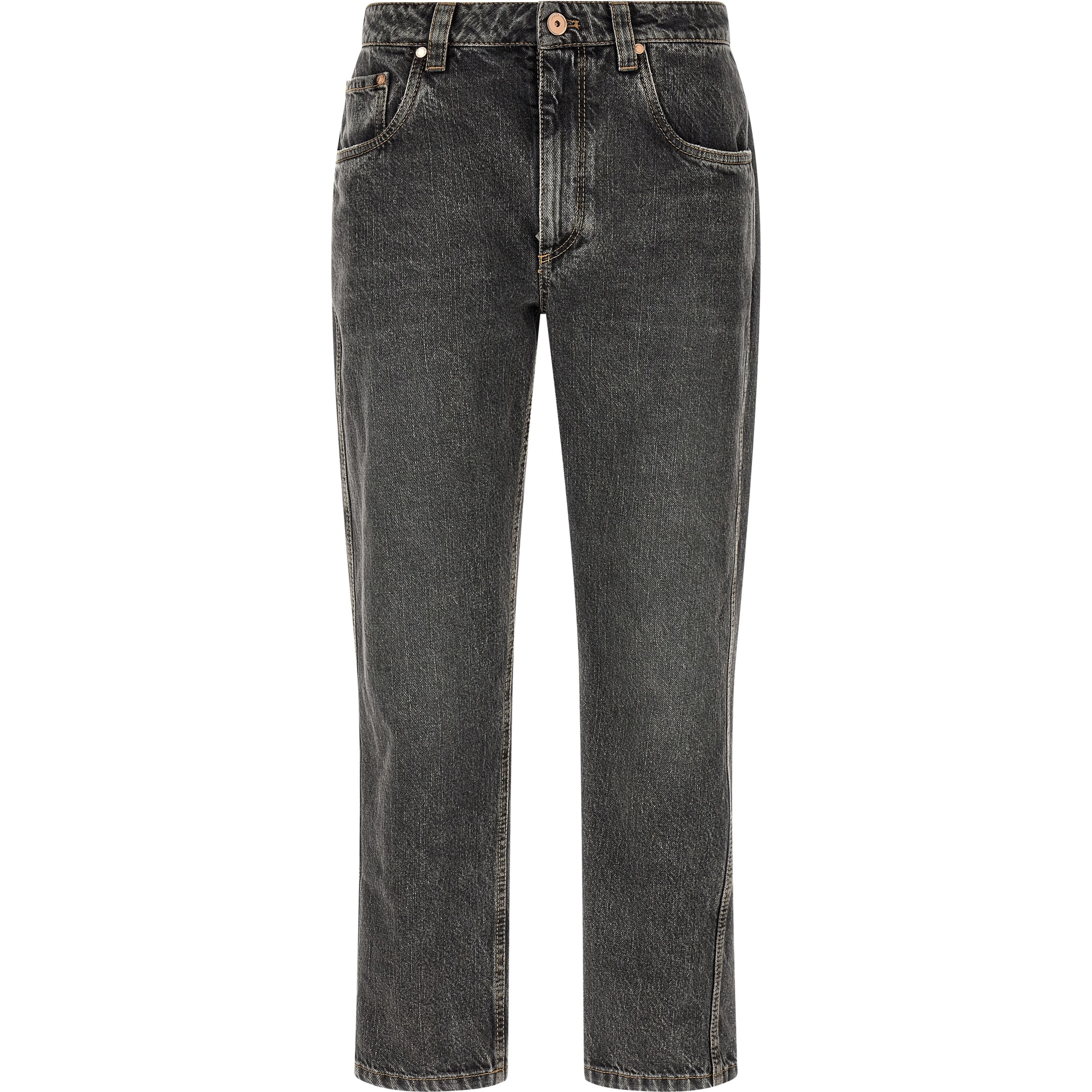 Gray Cotton Straight-Leg Jeans