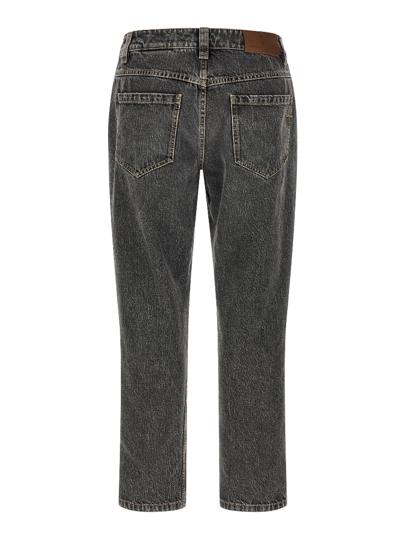 Gray Cotton Straight-Leg Jeans