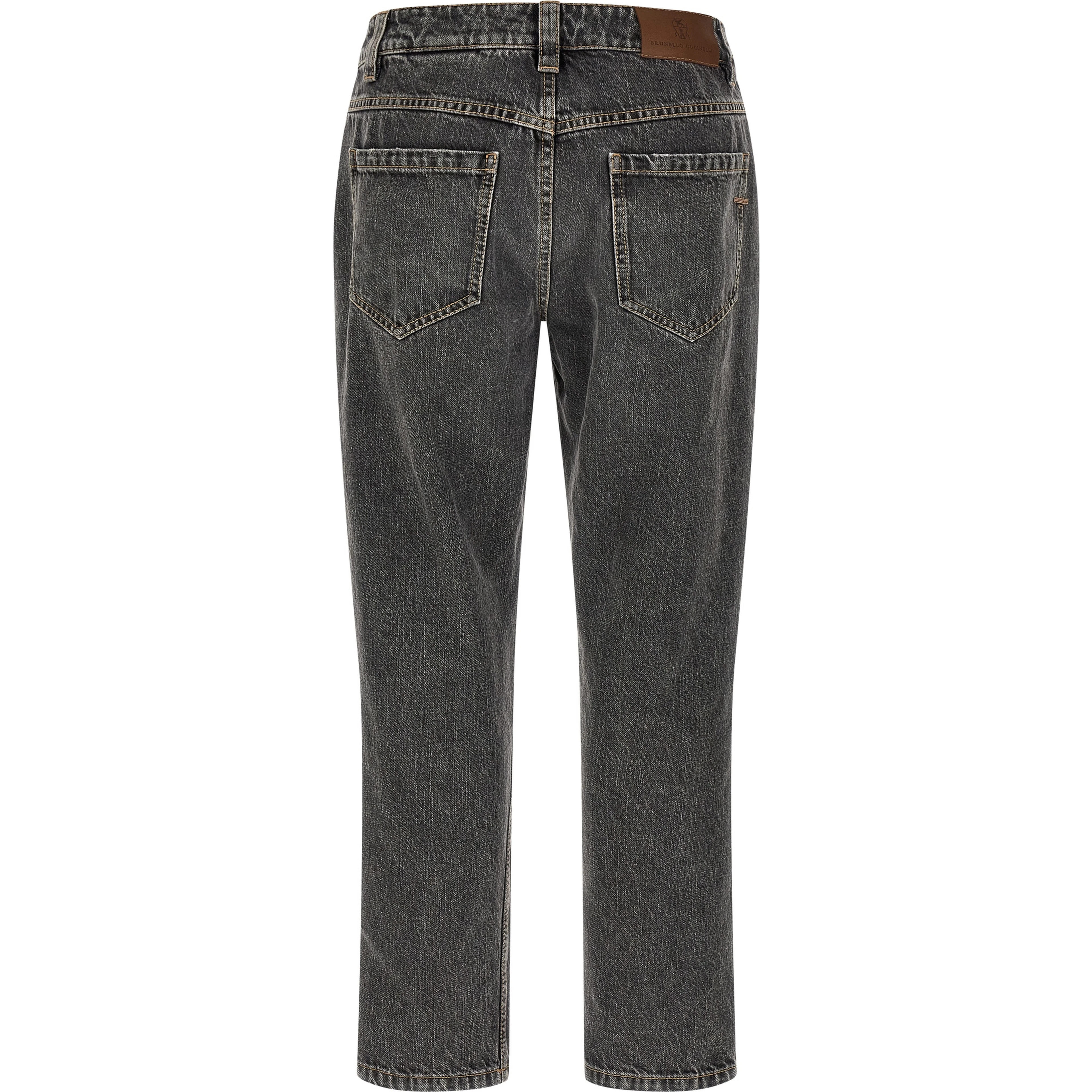 Gray Cotton Straight-Leg Jeans