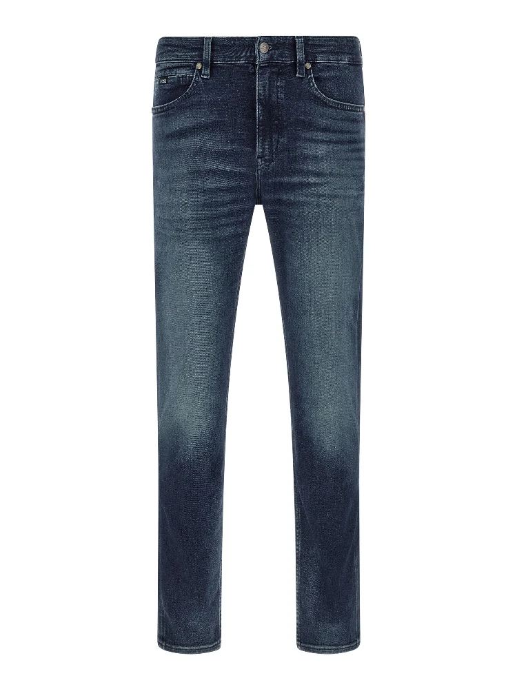 Blue Cotton Tapered Jeans