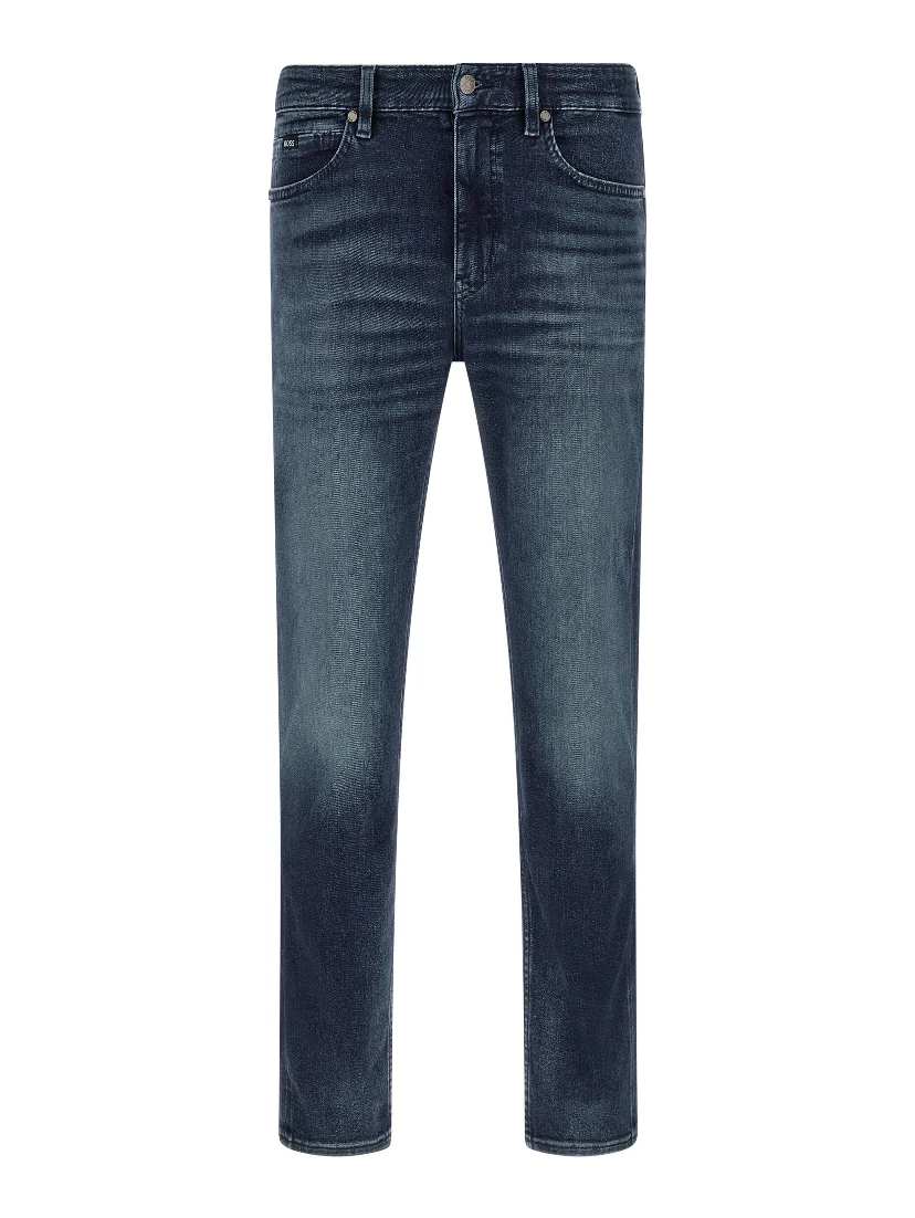 Blue Cotton Tapered Jeans