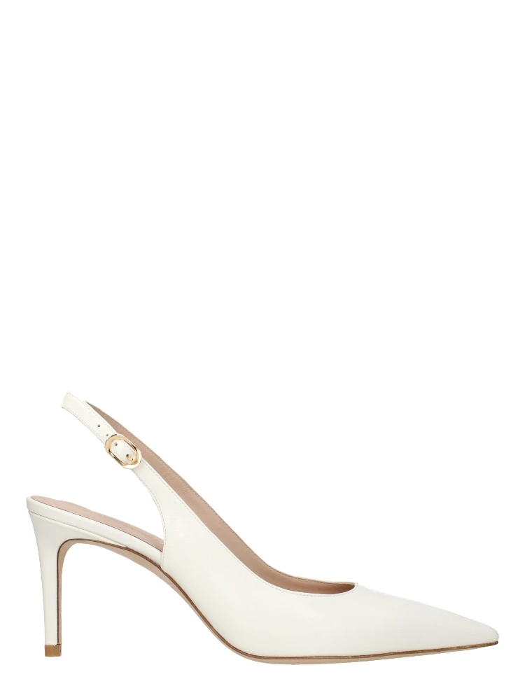 Beige Leather High Heel Pumps