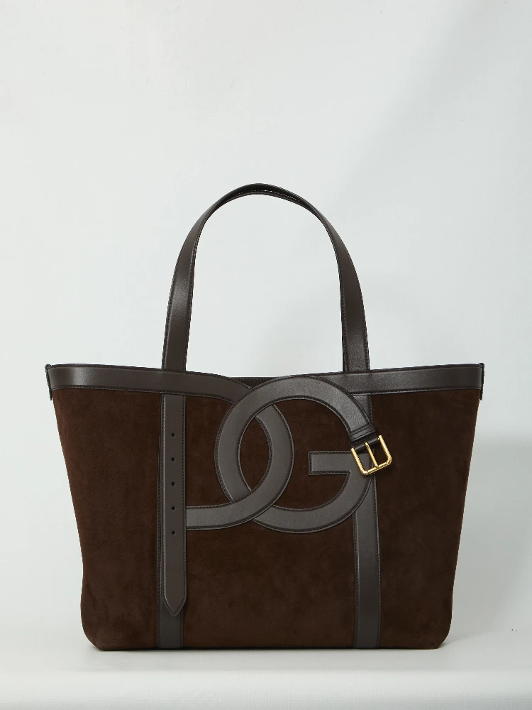 Suede leather shopping bag