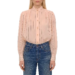 Gathered blouse in cotton and silk poplin