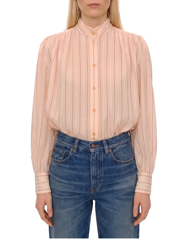 Gathered blouse in cotton and silk poplin