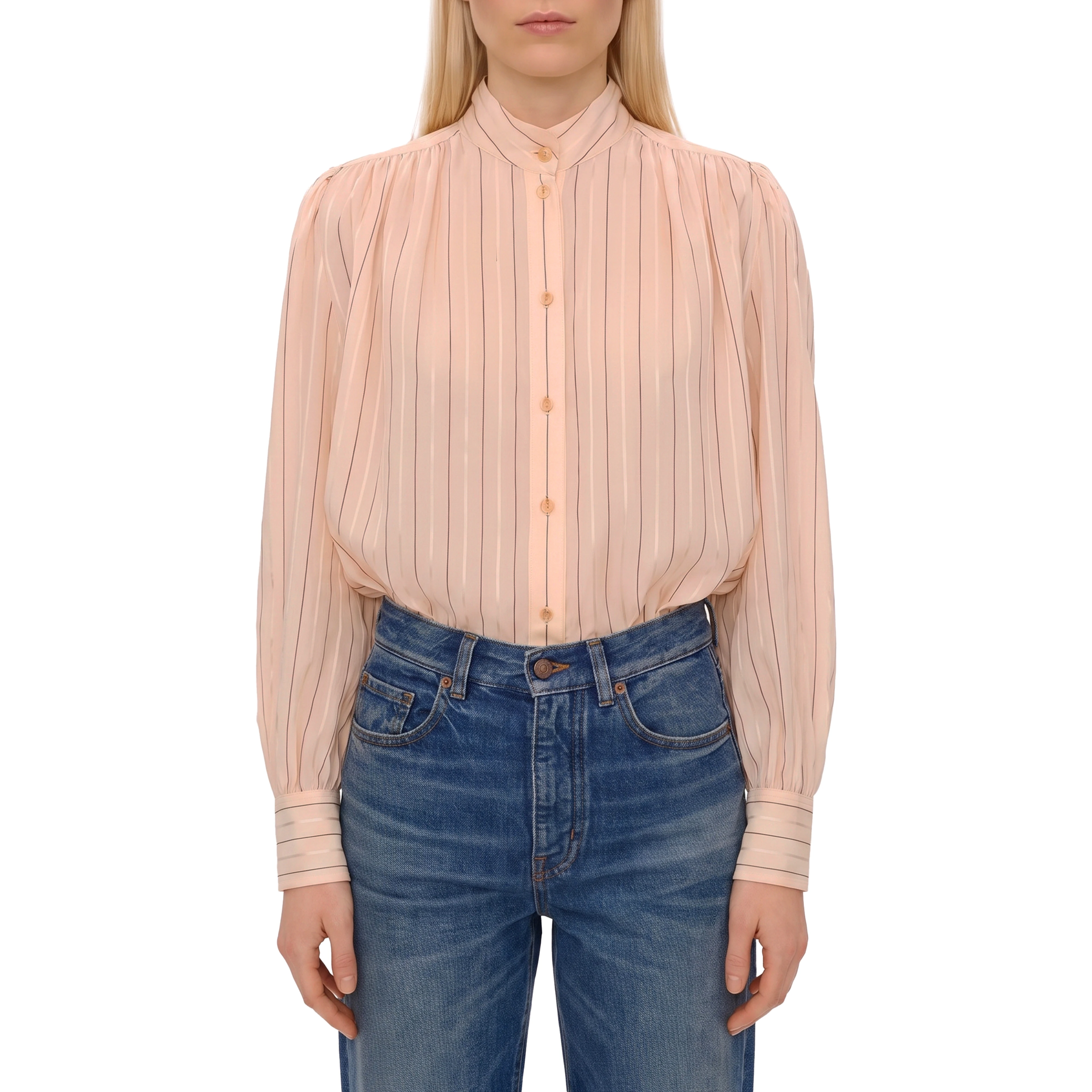 Gathered blouse in cotton and silk poplin