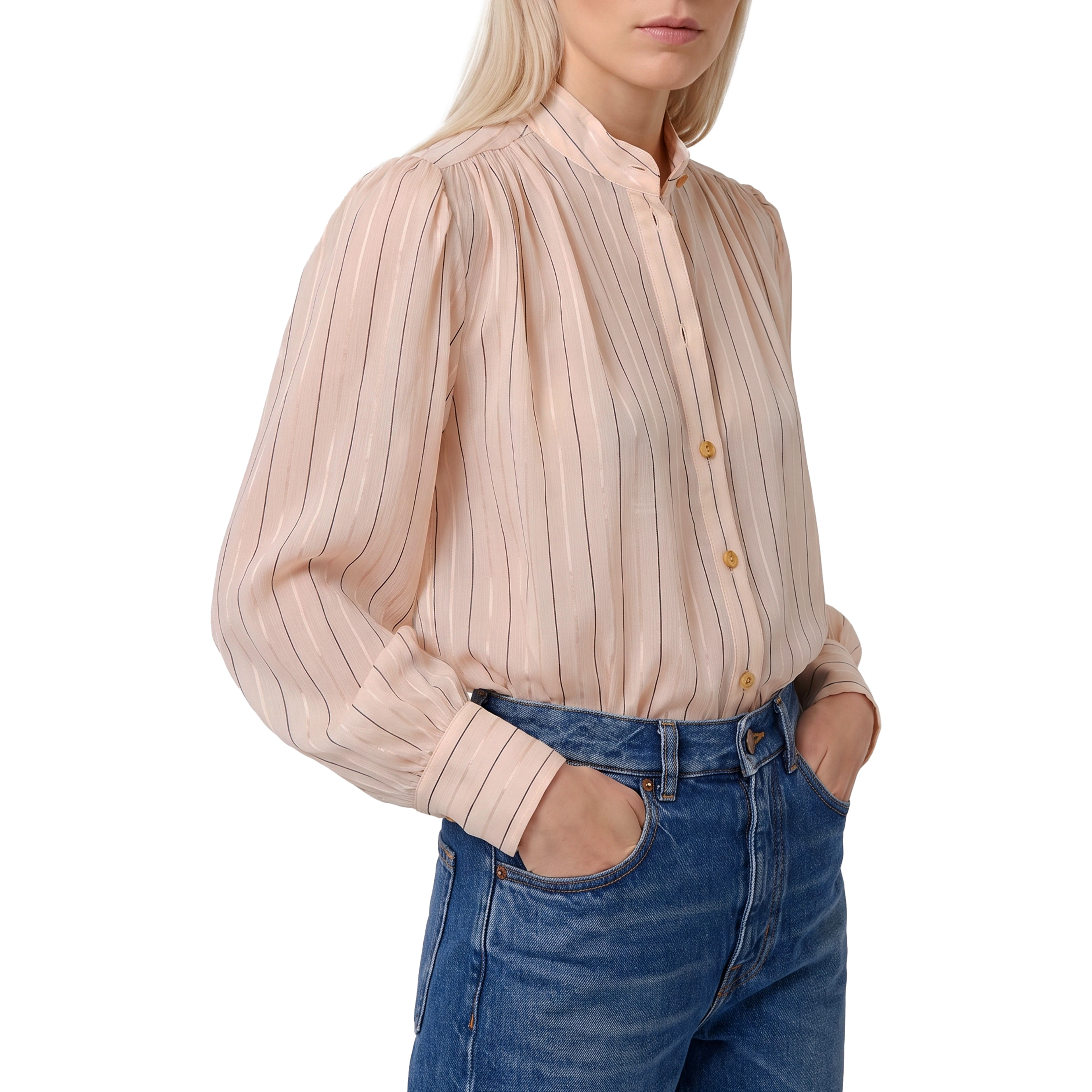Gathered blouse in cotton and silk poplin
