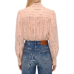 Gathered blouse in cotton and silk poplin