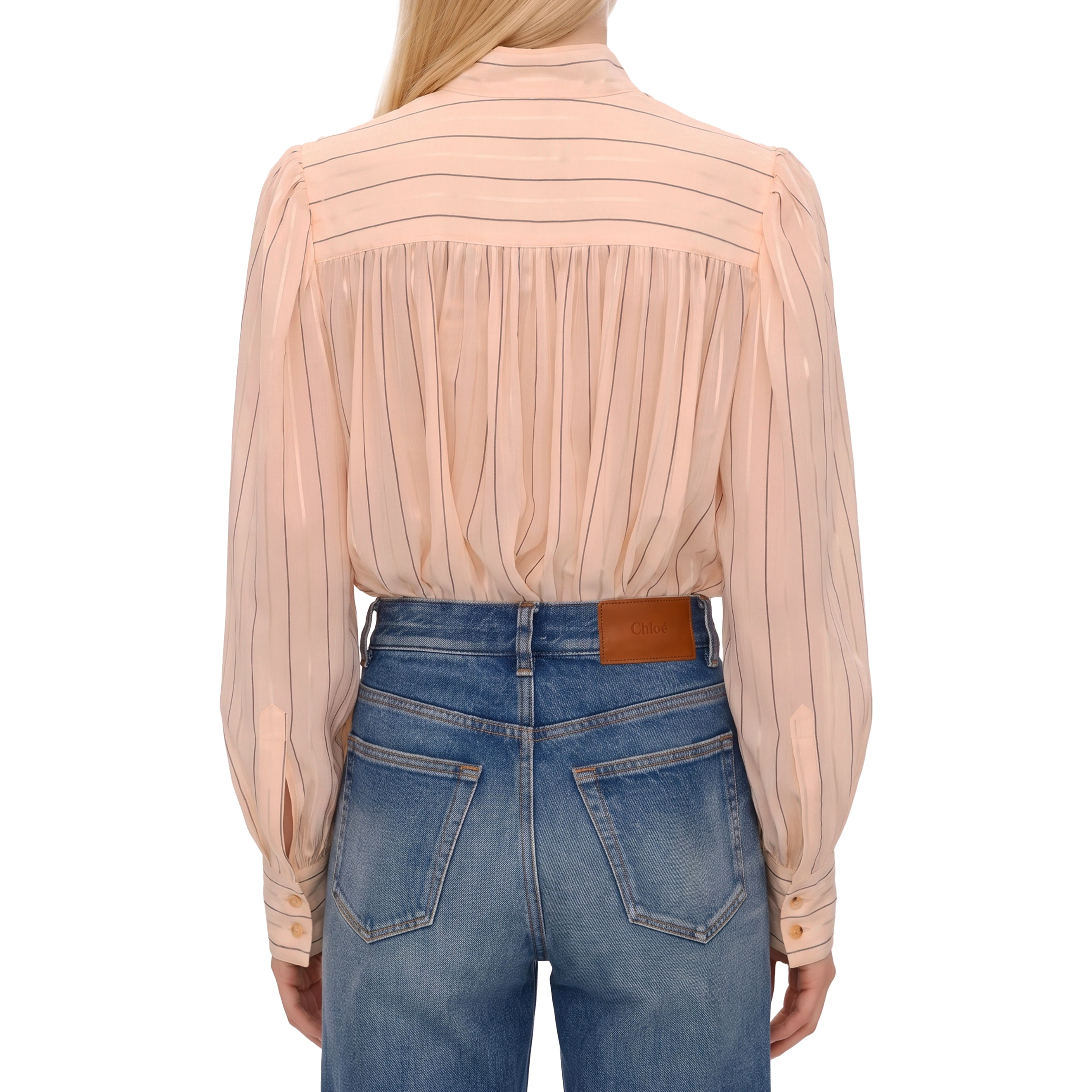 Gathered blouse in cotton and silk poplin