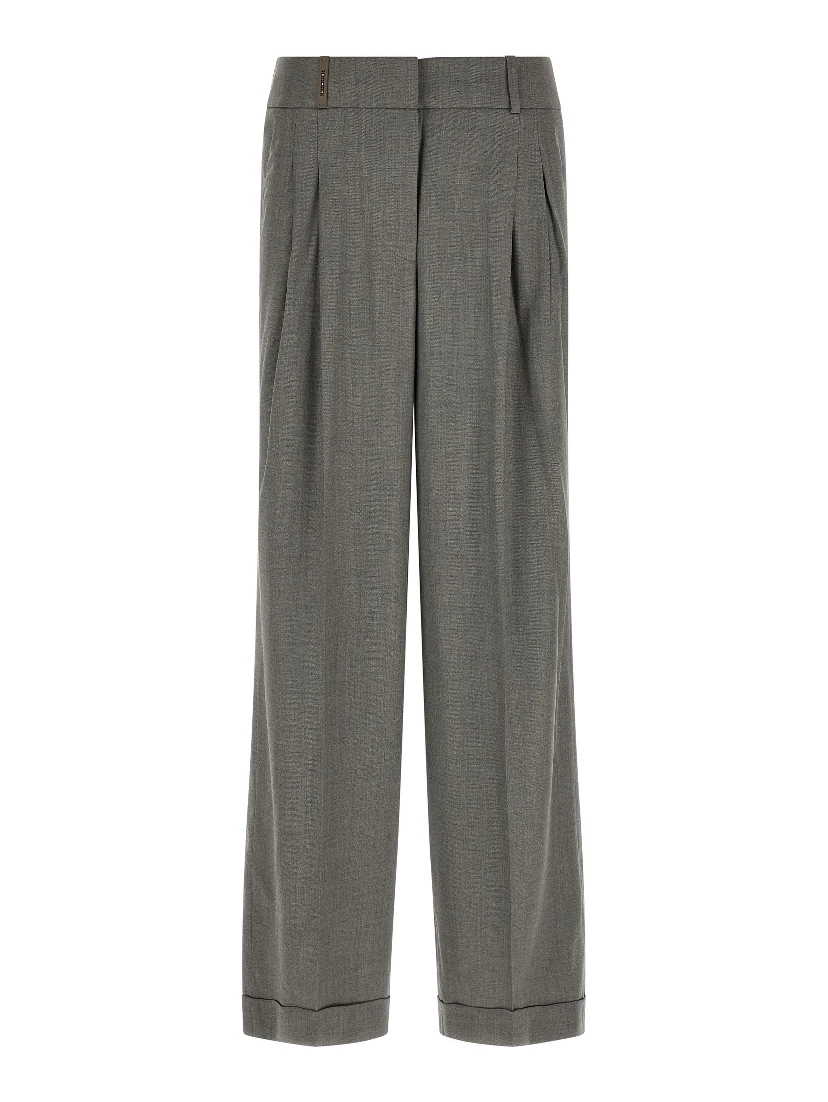 Gray Virgin Wool Casual Pants