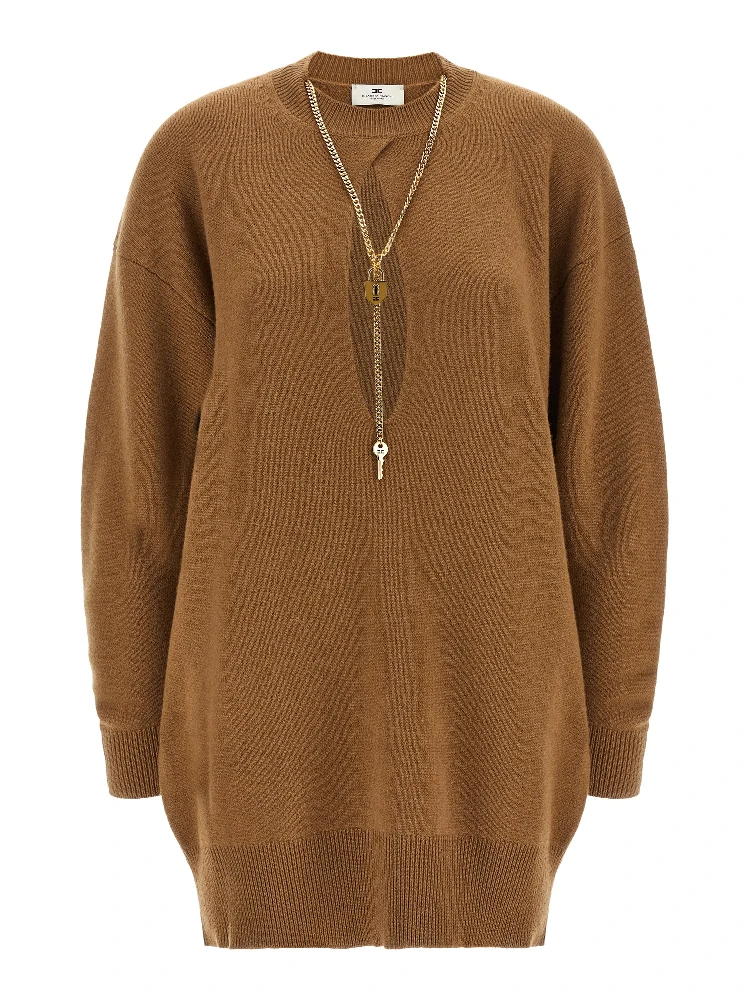 Brown Wool Short Dress
