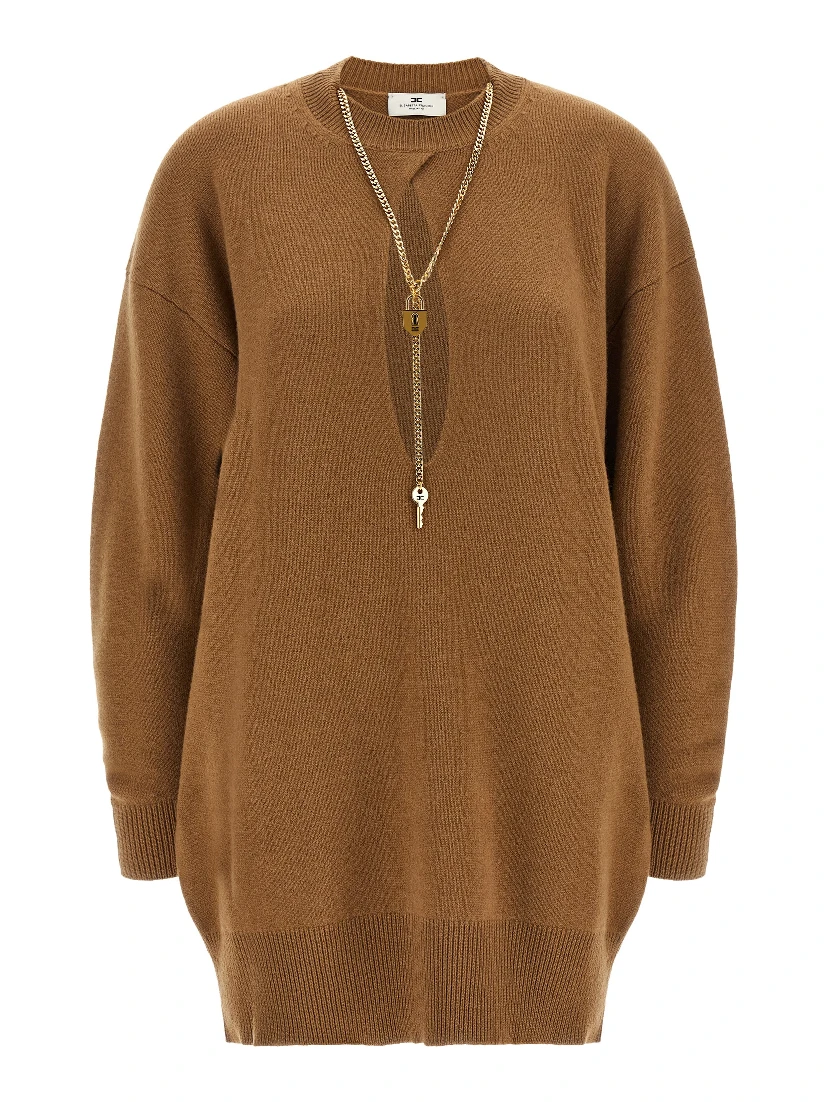 Brown Wool Short Dress