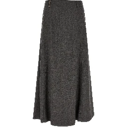 Gray Virgin Wool Midi Skirt