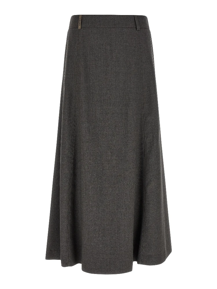Gray Virgin Wool Midi Skirt