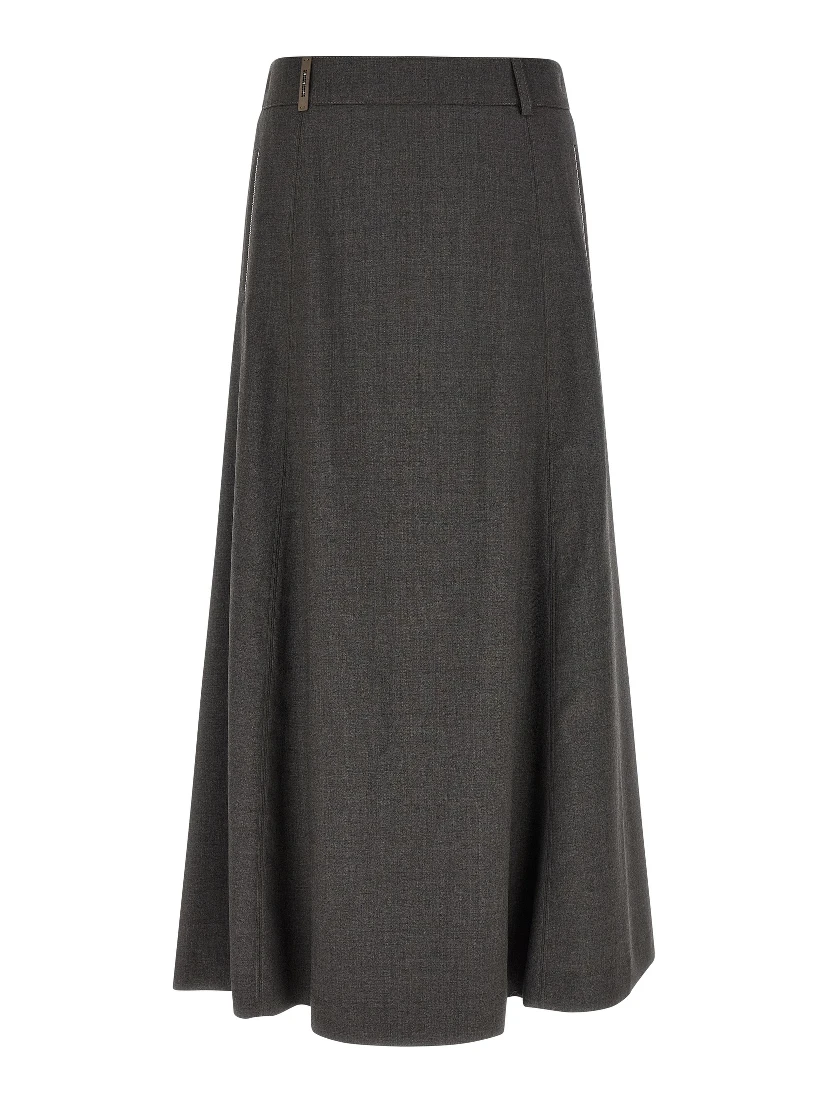Gray Virgin Wool Midi Skirt