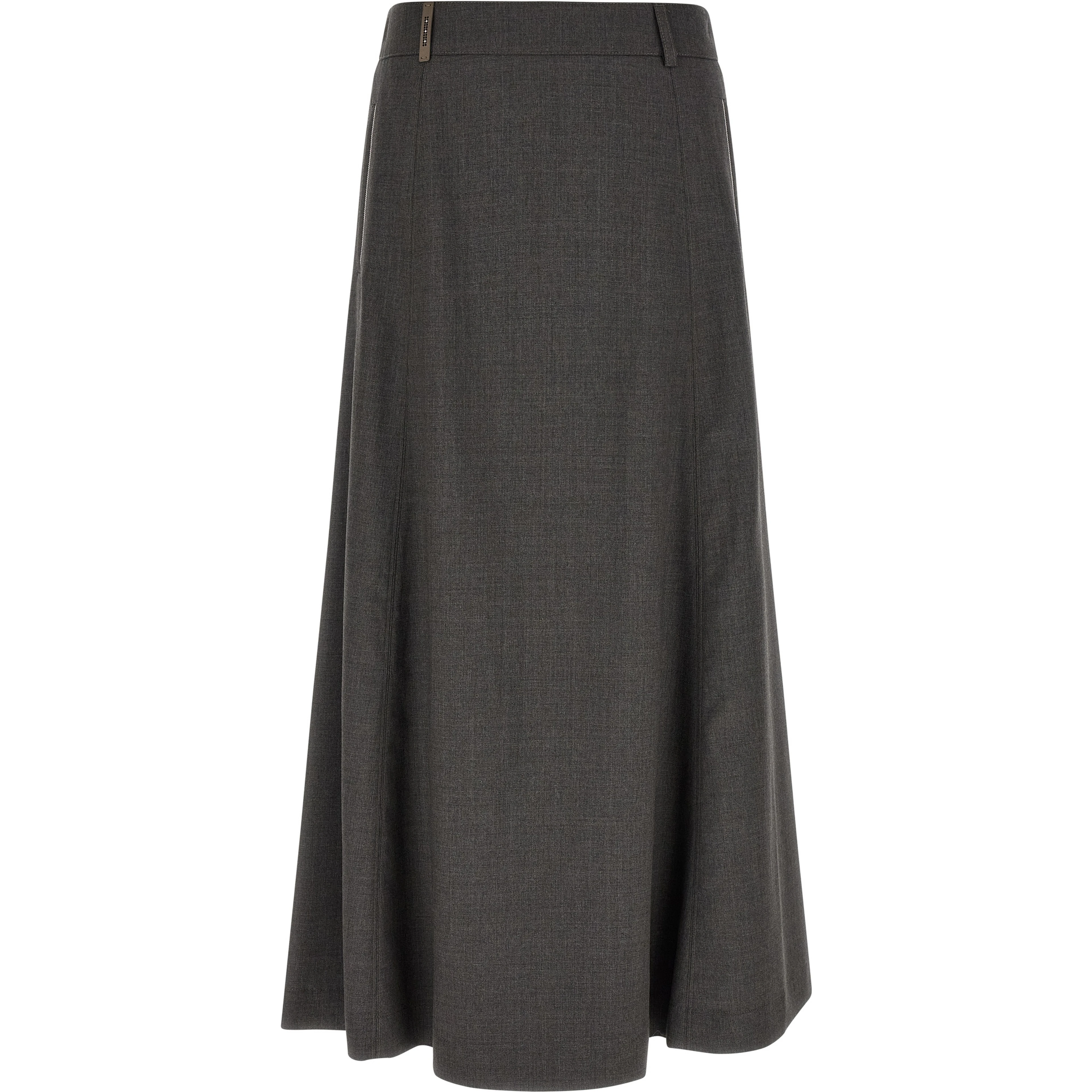 Gray Virgin Wool Midi Skirt