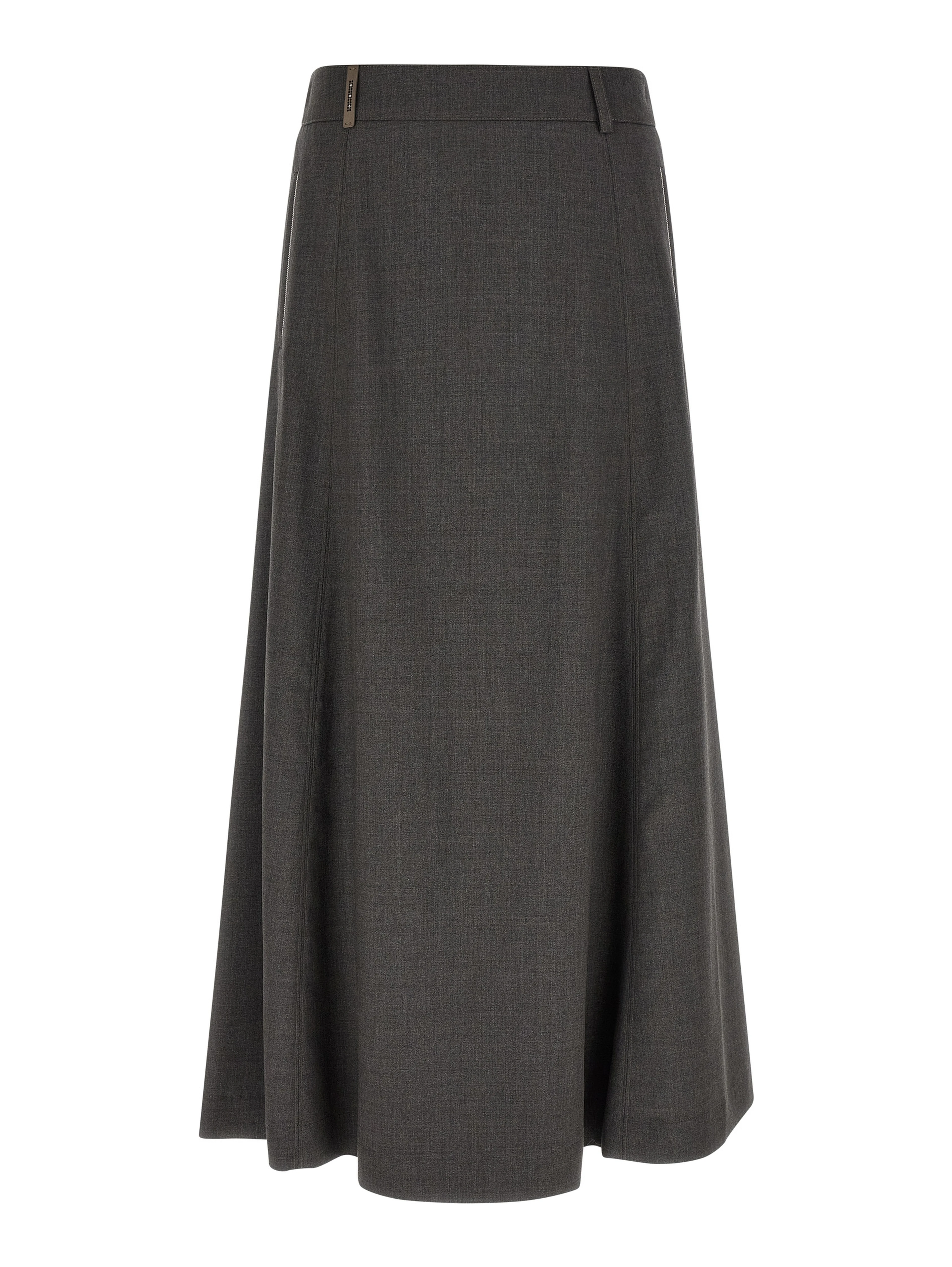 Gray Virgin Wool Midi Skirt