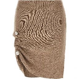 Beige Virgin Wool Long Skirt