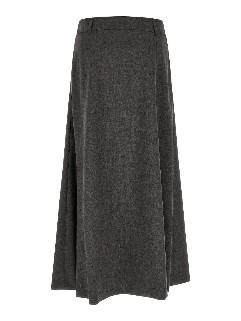 Gray Virgin Wool Midi Skirt