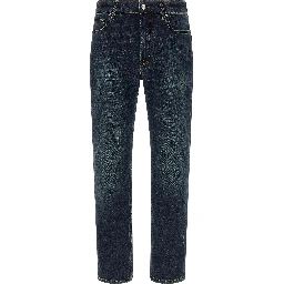 Blue Cotton Straight-Leg Jeans