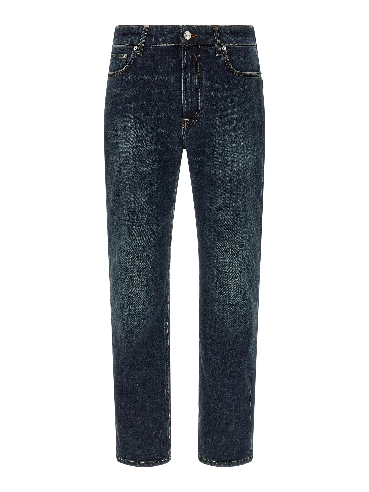 Blue Cotton Straight-Leg Jeans