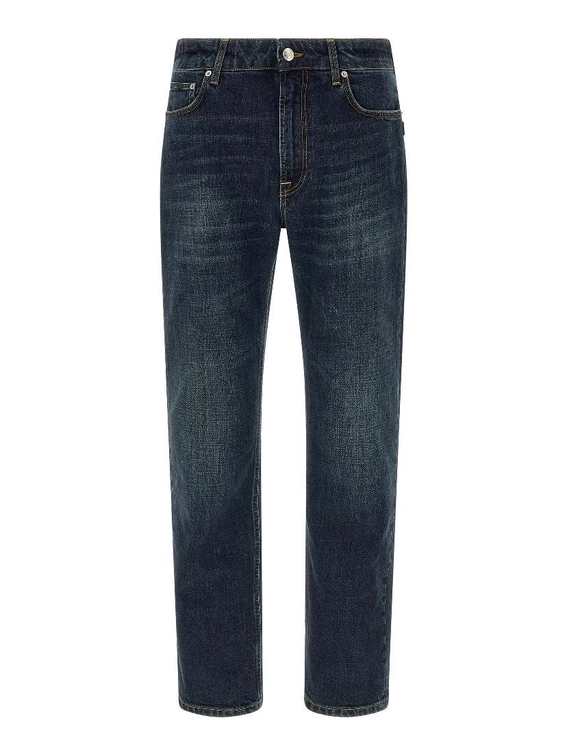 Blue Cotton Straight-Leg Jeans