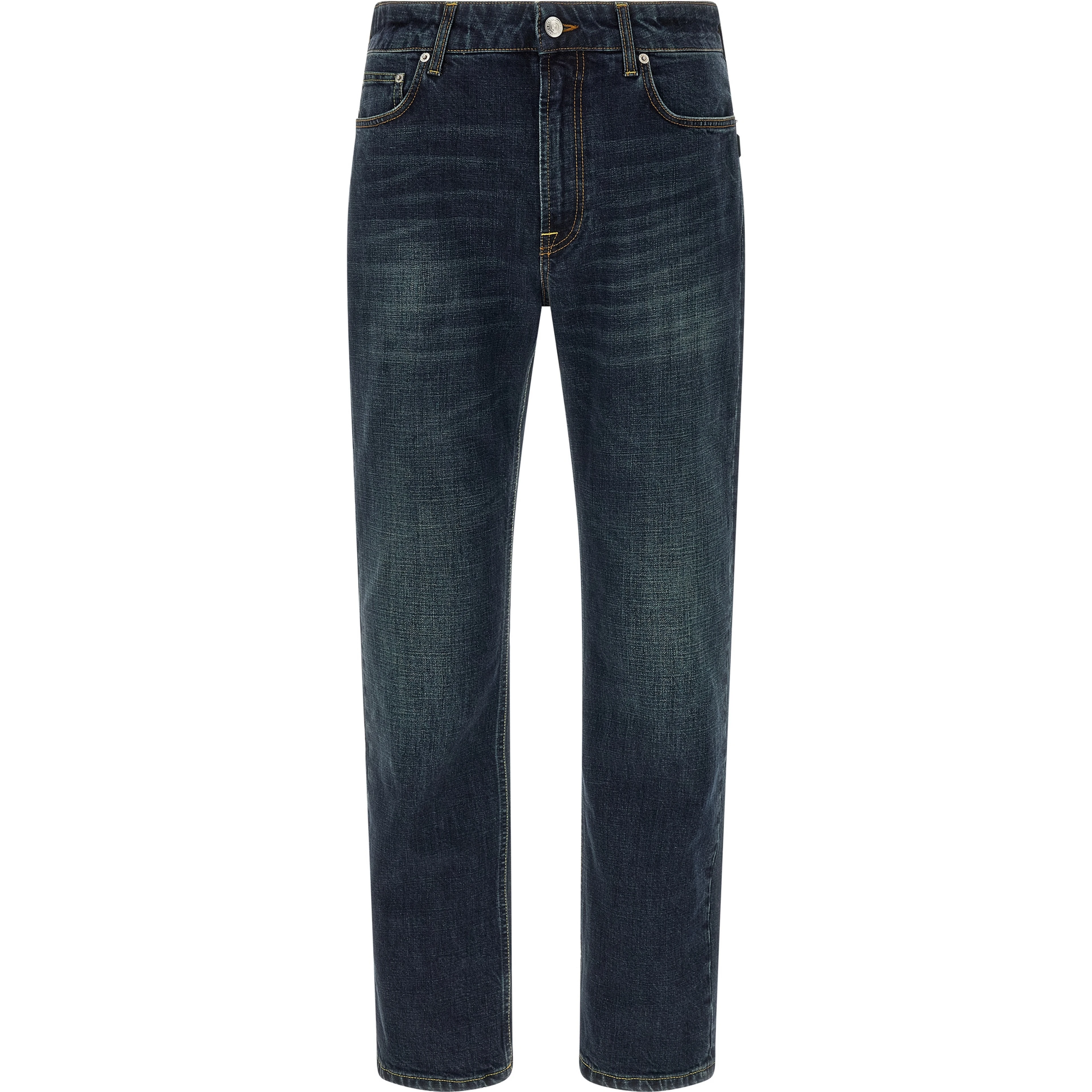 Blue Cotton Straight-Leg Jeans