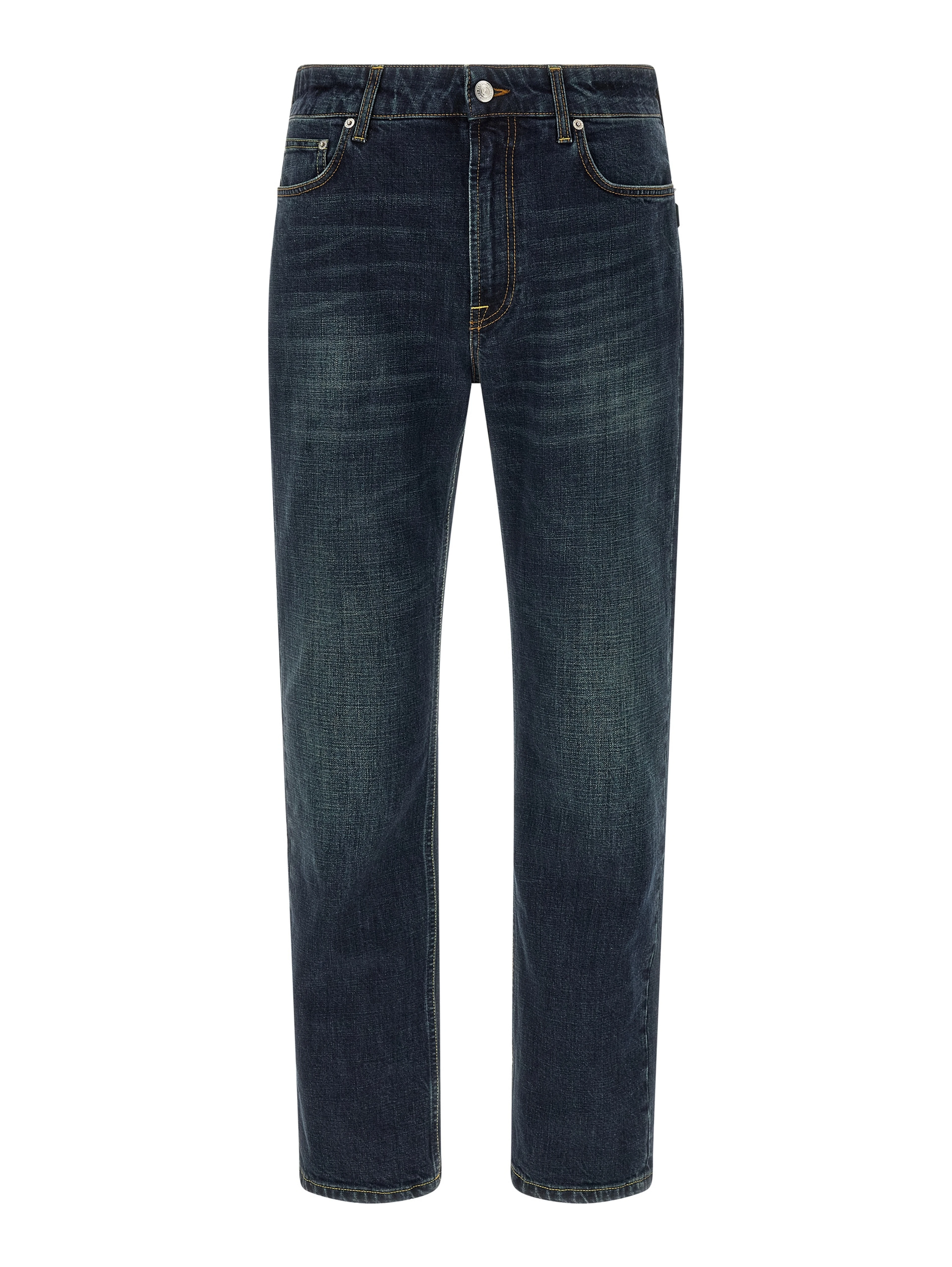 Blue Cotton Straight-Leg Jeans