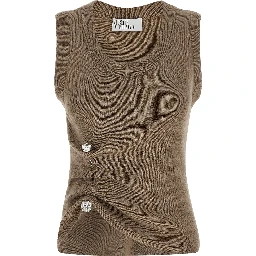Beige Virgin Wool Sleeveles T-Shirt